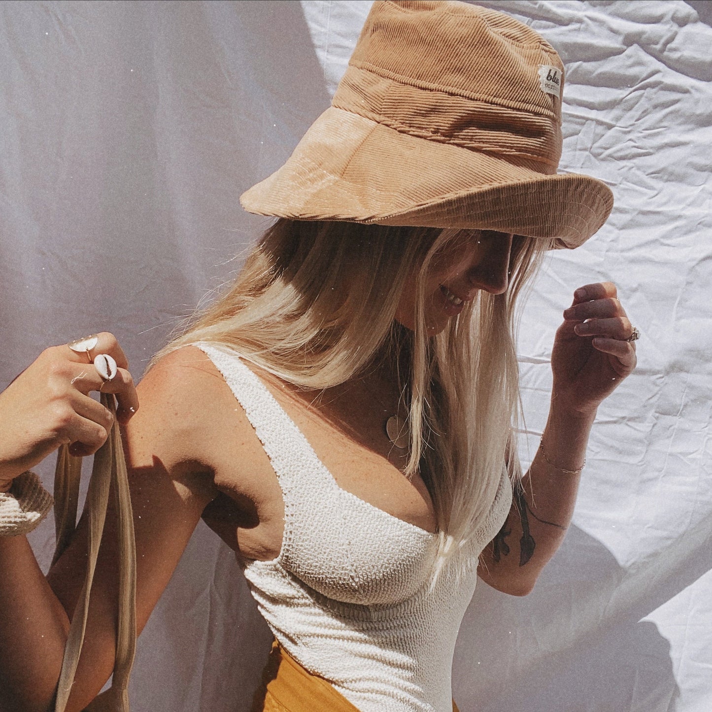 Corduroy Wide Brim Sun Hat - Tan
