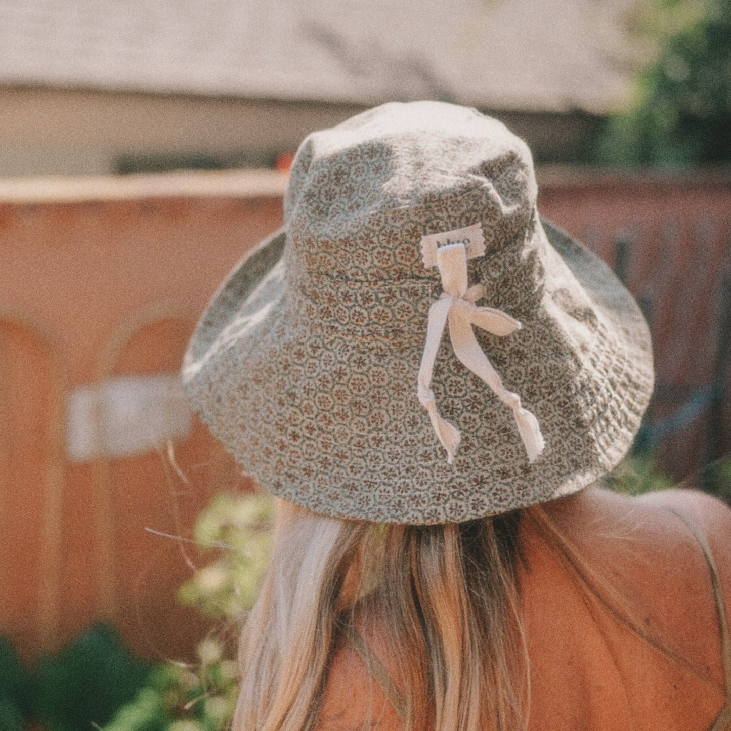 Cotton Wide Brim Sun Hat with Tie - Sage Floral