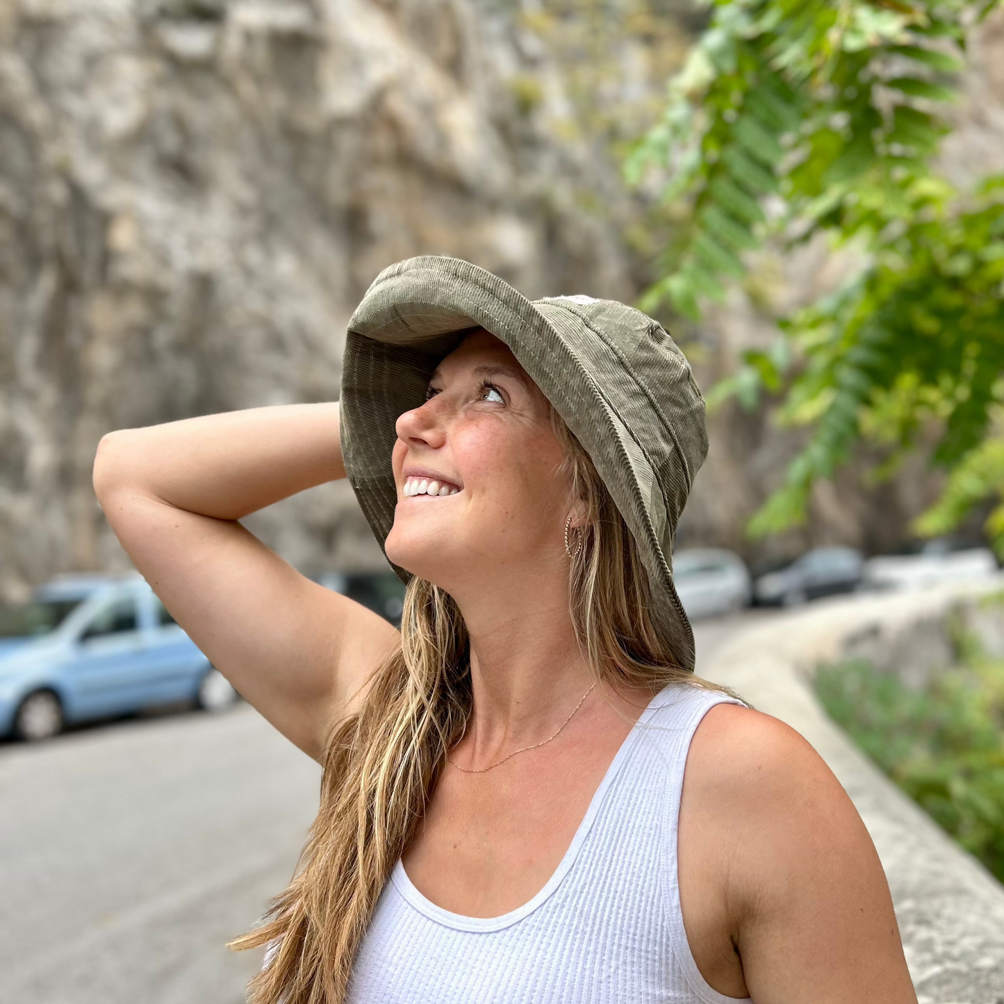 Corduroy Wide Brim Sun Hat - Olive