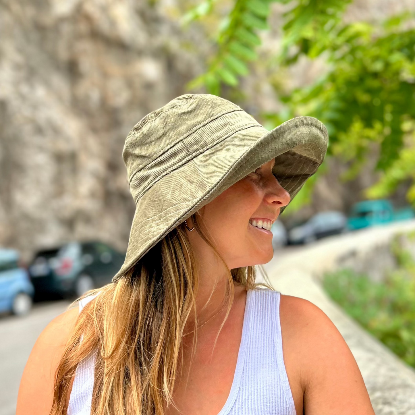 Corduroy Wide Brim Sun Hat - Olive