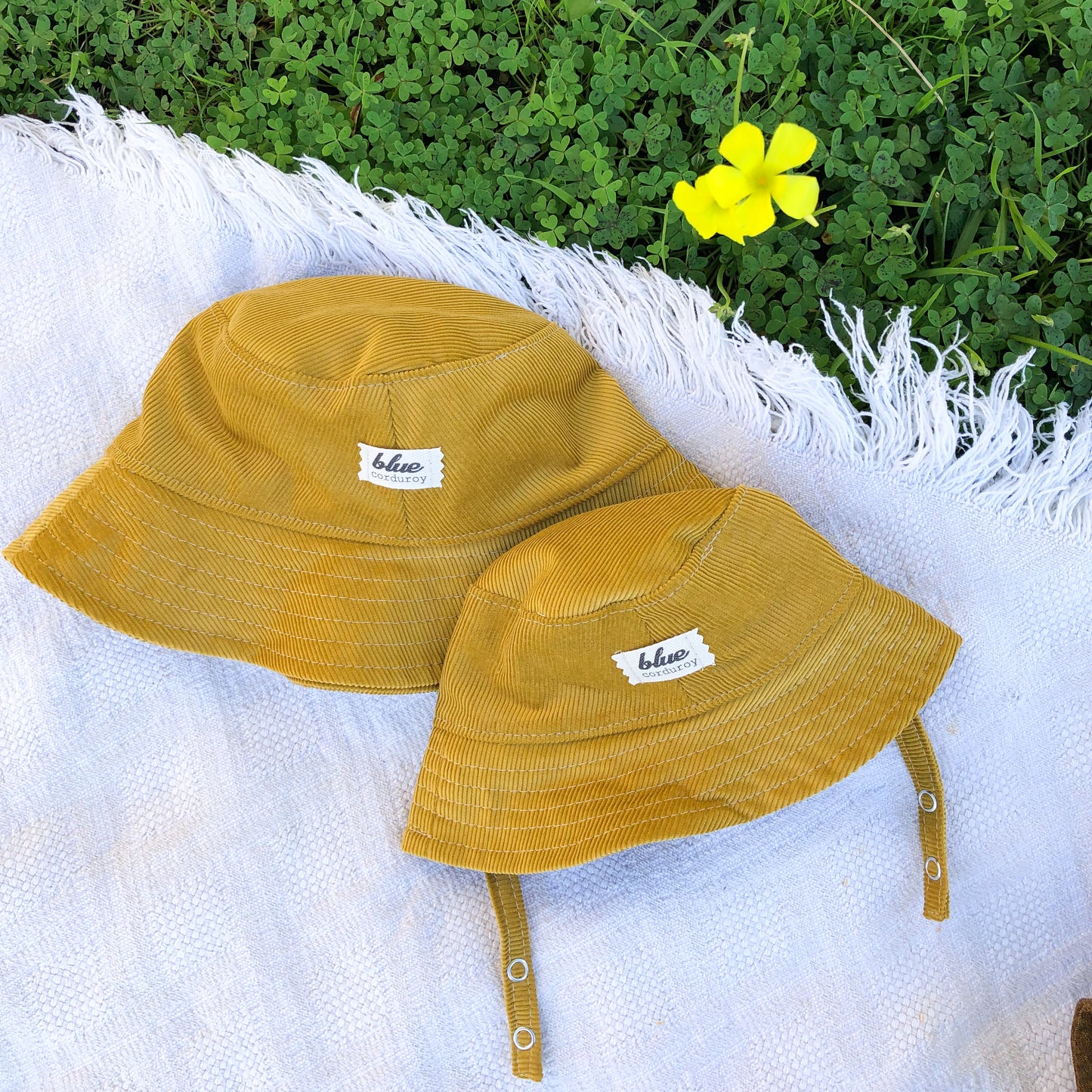 Matching Mommy and Baby Corduroy Bucket Hat Set - Mustard Yellow