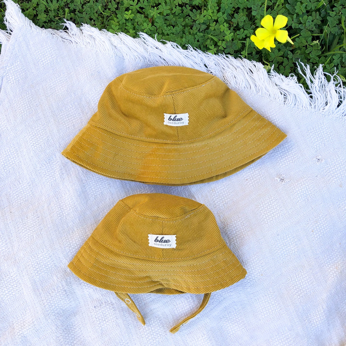 Matching Mommy and Baby Corduroy Bucket Hat Set - Mustard Yellow