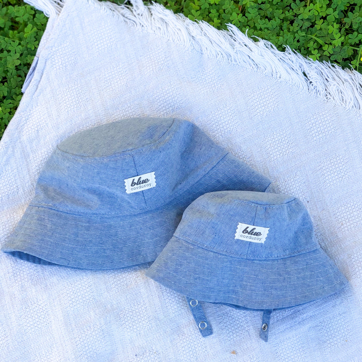 Matching Mommy and Baby Linen Bucket Hat Set - Sky Blue