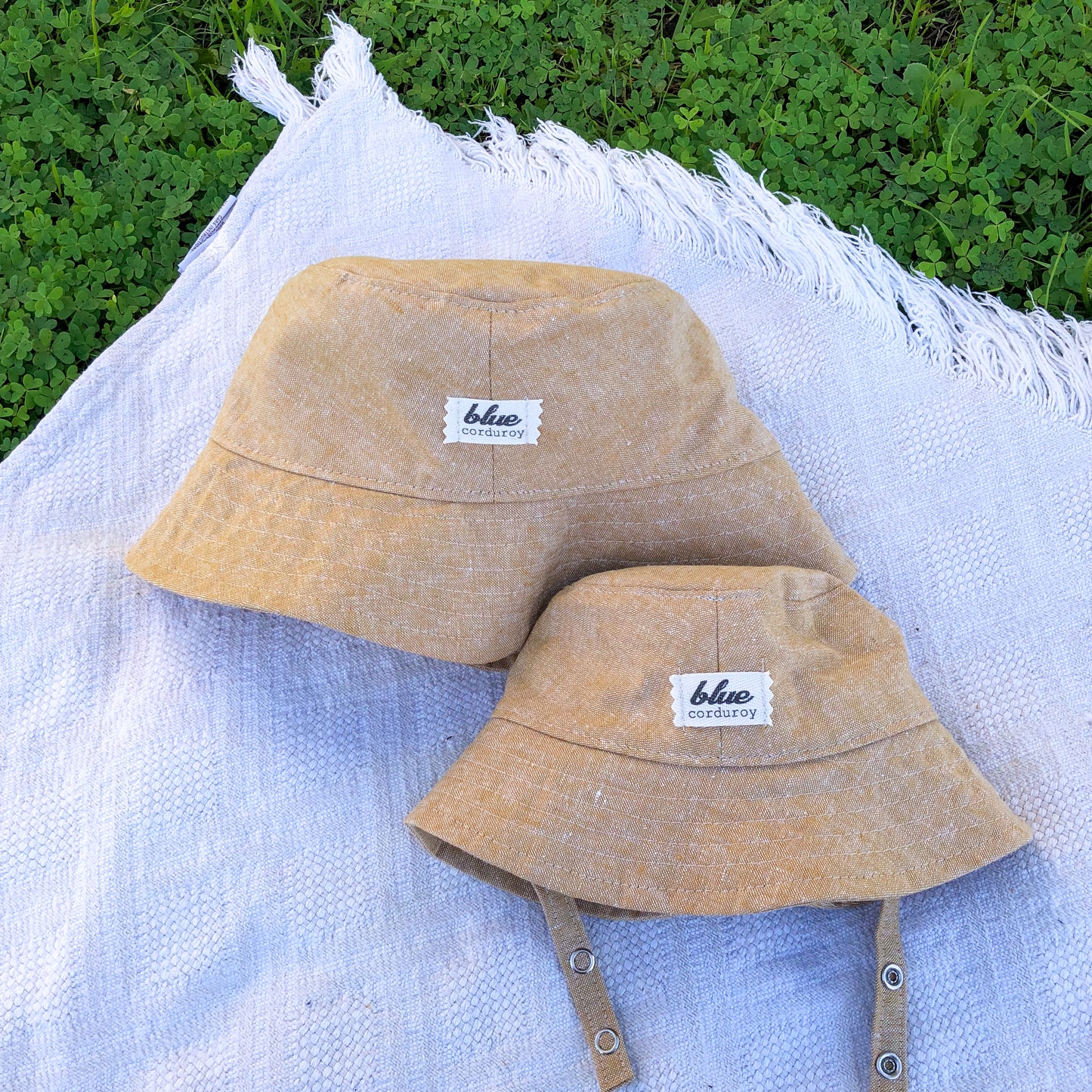 Matching Mommy and Baby Linen Bucket Hat Set - Tan