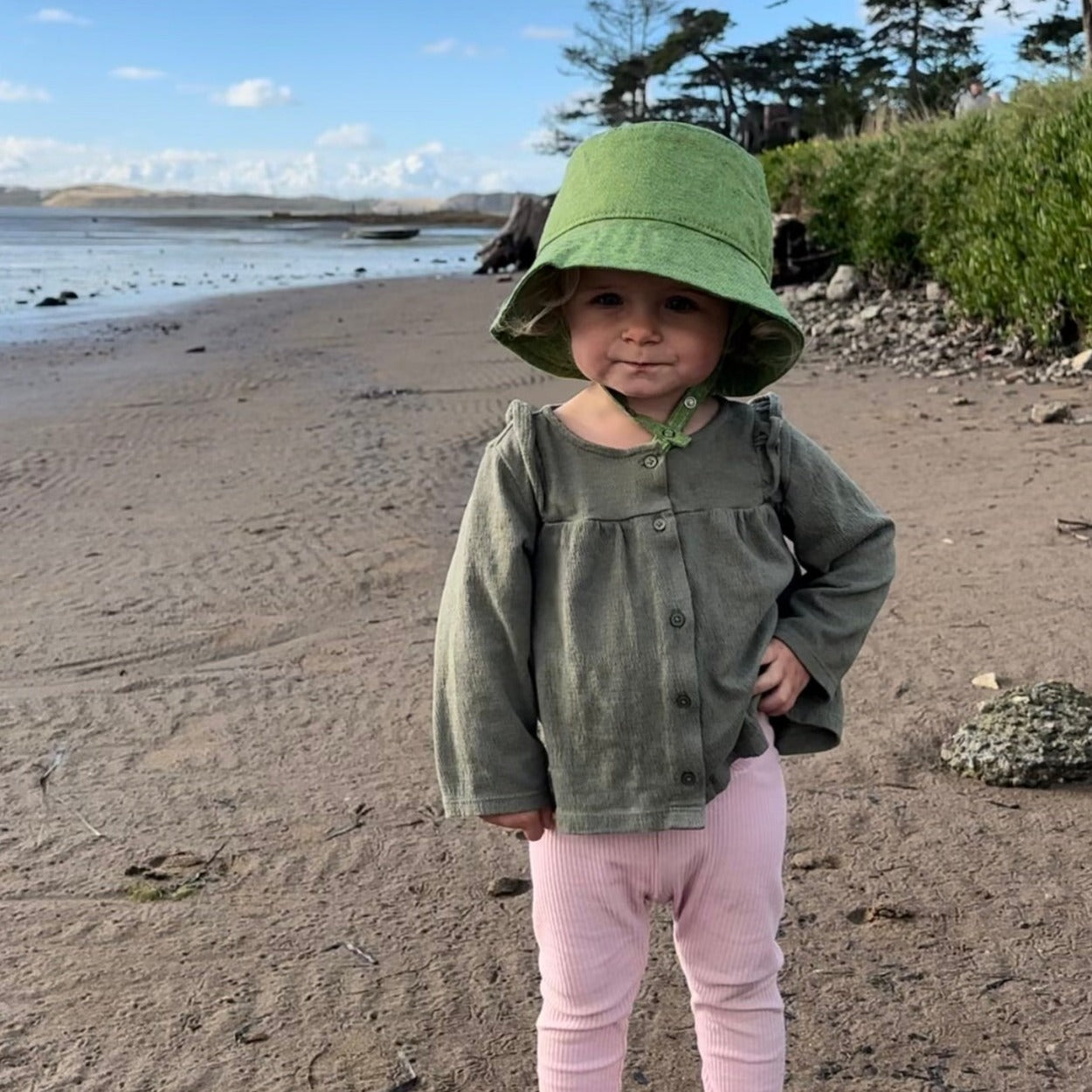 Baby Linen Bucket Hat - Grass Green