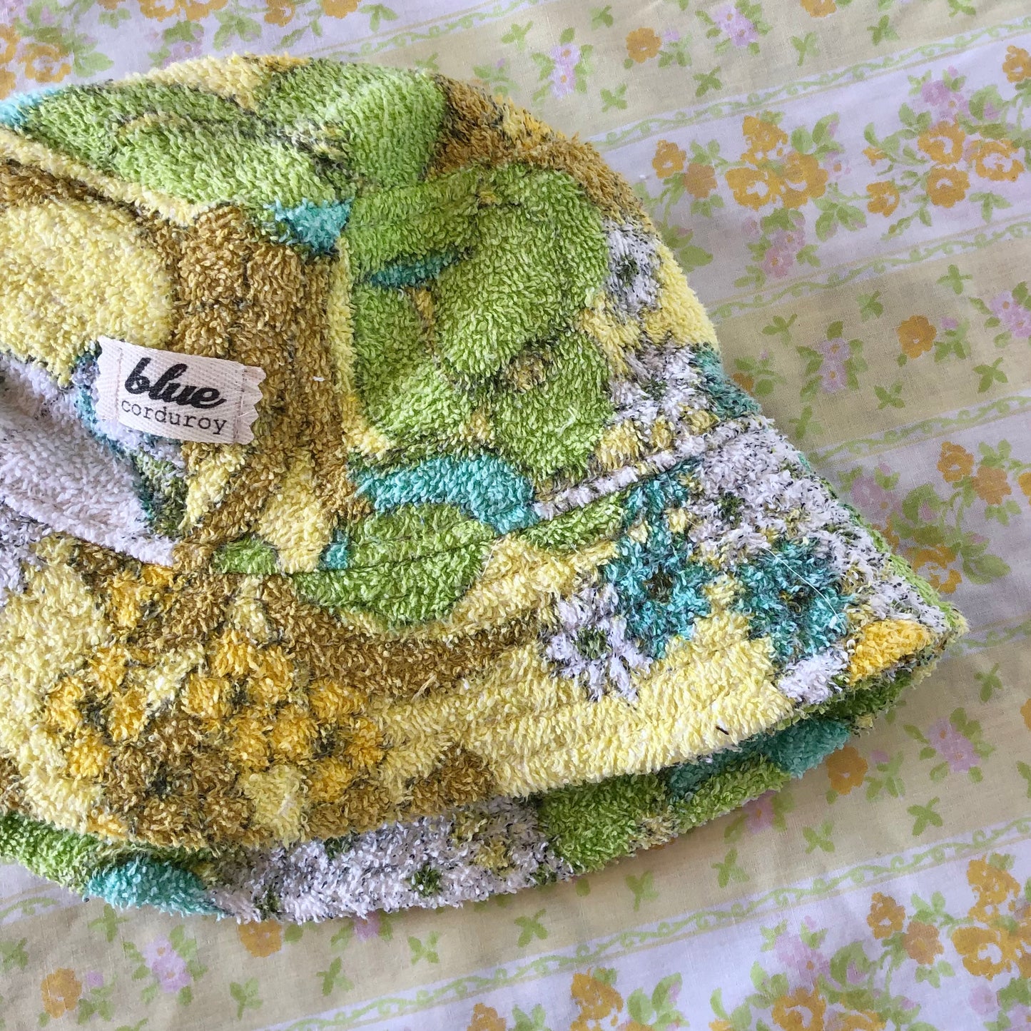 Adult Vintage Towel Bucket Hat - Yellow Floral - Limited Edition