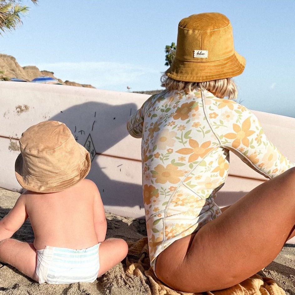 Matching Mommy and Baby Corduroy Bucket Hat Set - Mustard Yellow