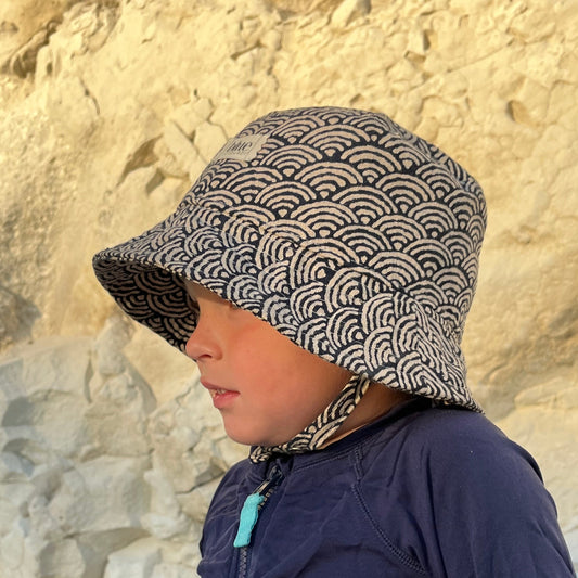 Baby Cotton Bucket Hat - Indigo Waves