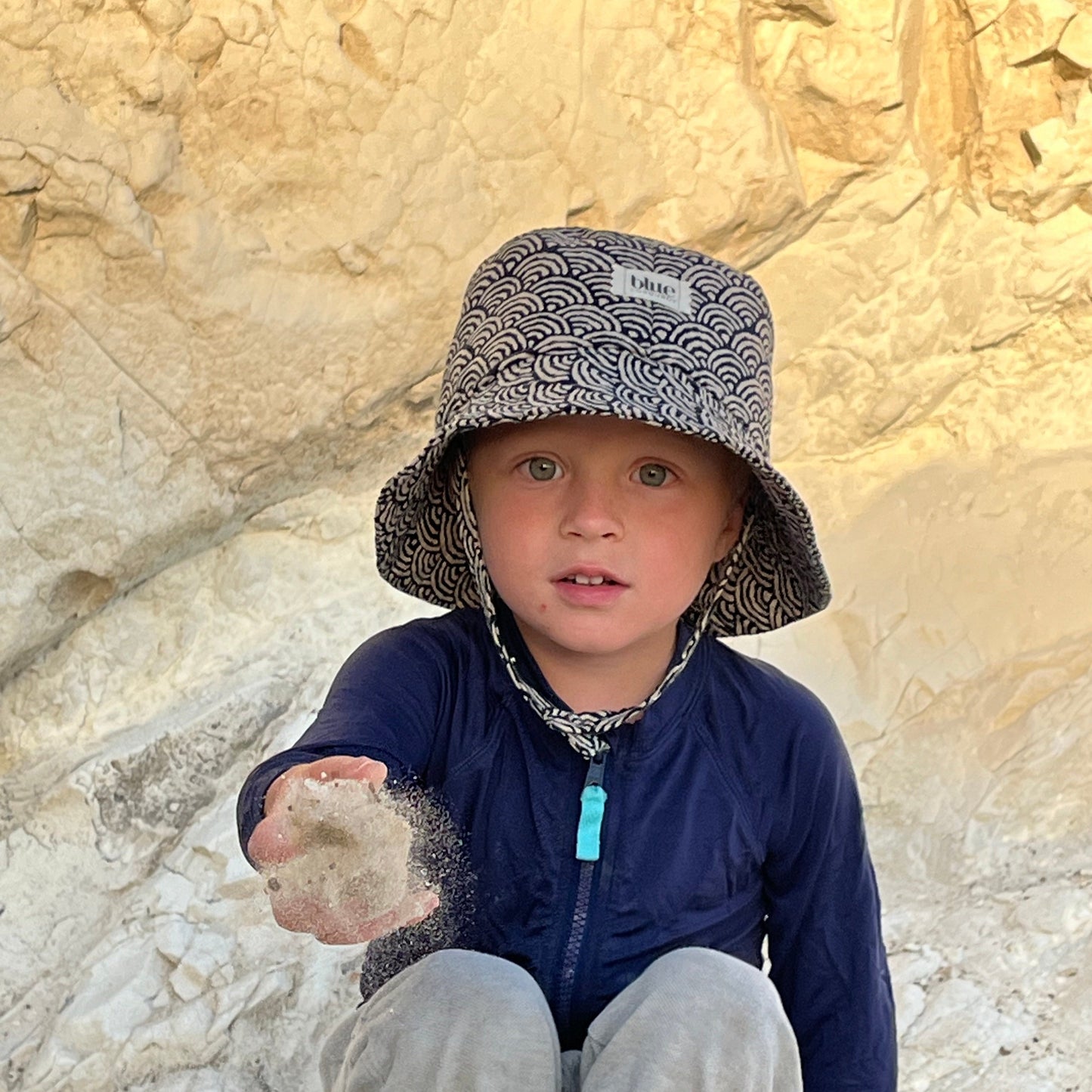 Baby Cotton Bucket Hat - Indigo Waves