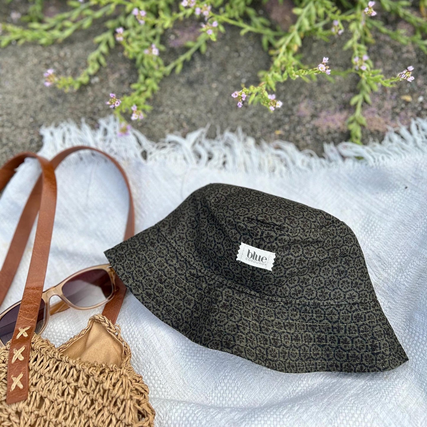 Cotton Bucket Hat - Grey Floral