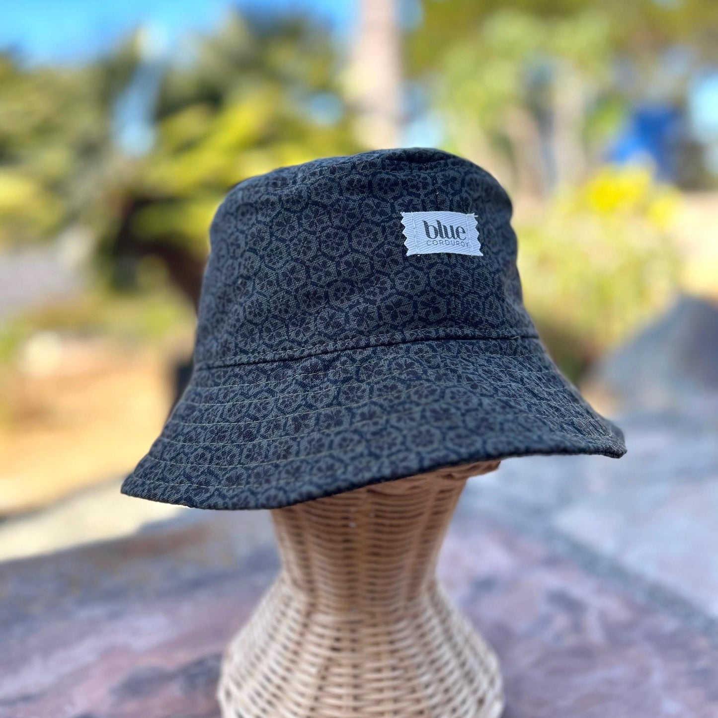 Cotton Bucket Hat - Grey Floral