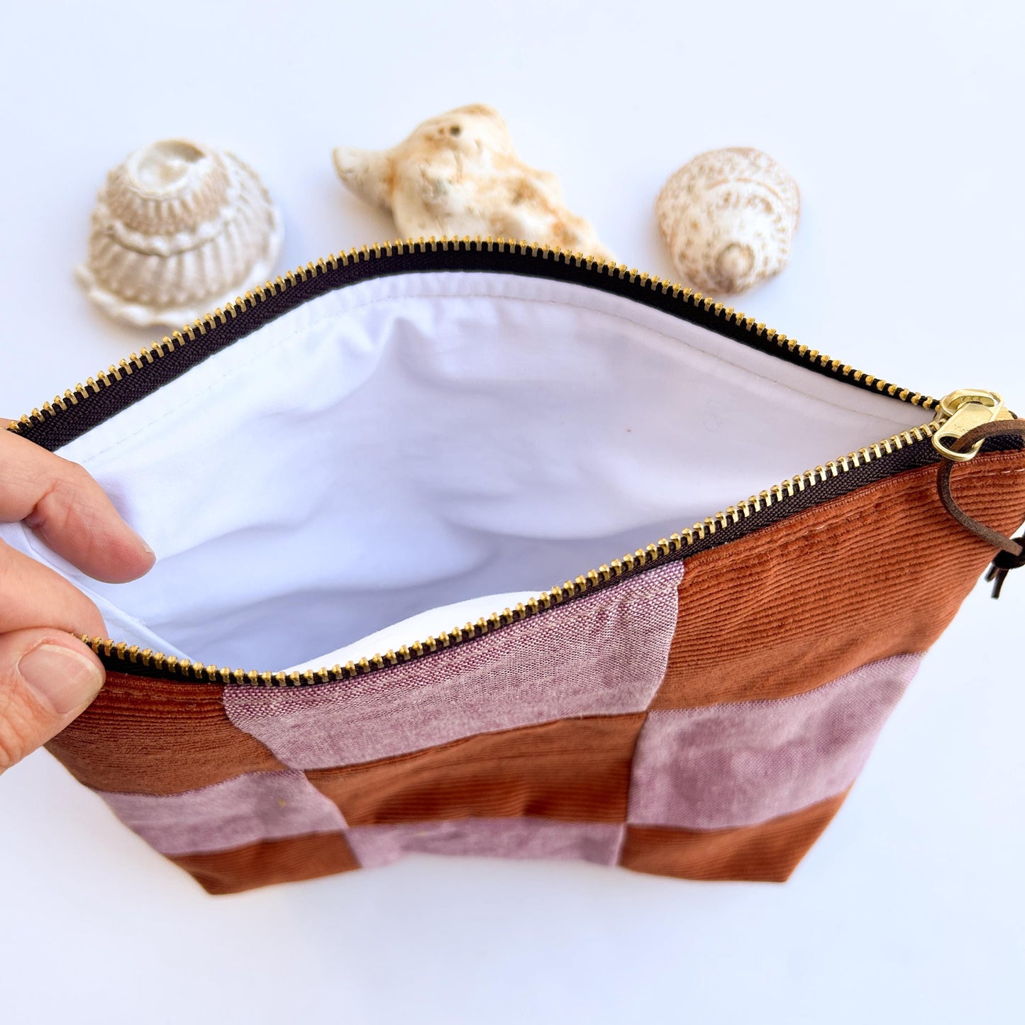 Zipper Pouch - Rust and Lavender Checkerboard
