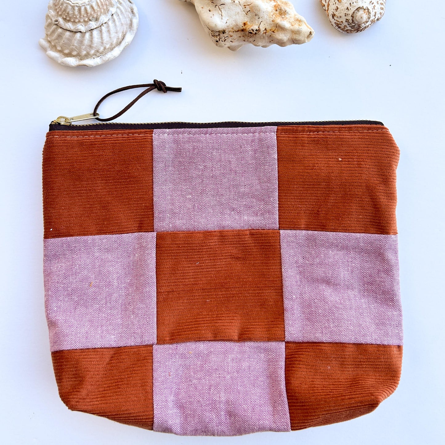 Zipper Pouch - Rust and Lavender Checkerboard