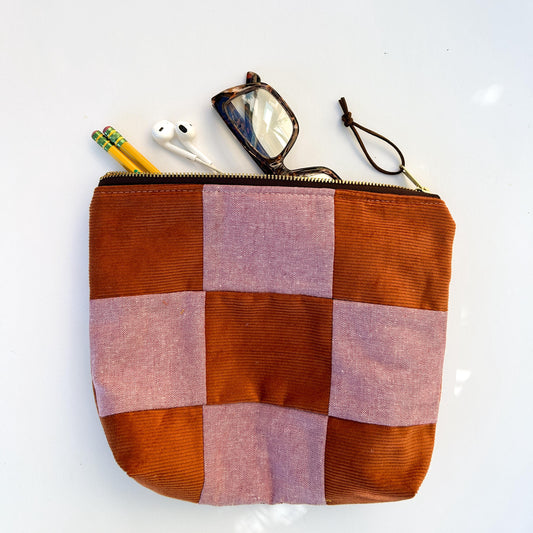 Zipper Pouch - Rust and Lavender Checkerboard
