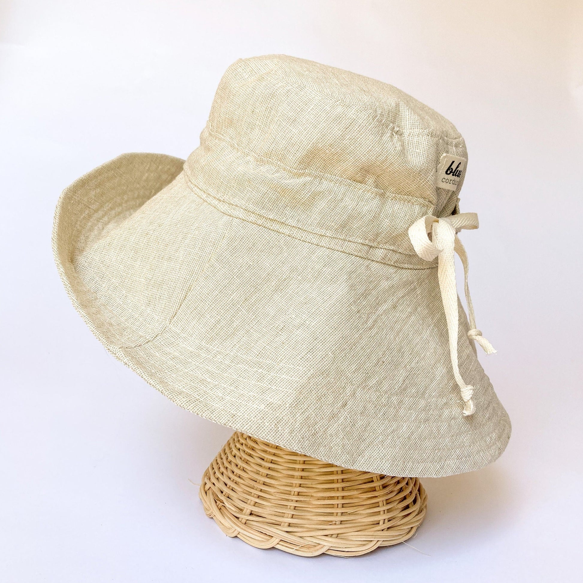 Wide Brim Sun Hat with Adjustable Tie, Linen Summer Hat for Women, Foldable Hat for Vacation, Beach Gift for Her, Beige Fabric Hat