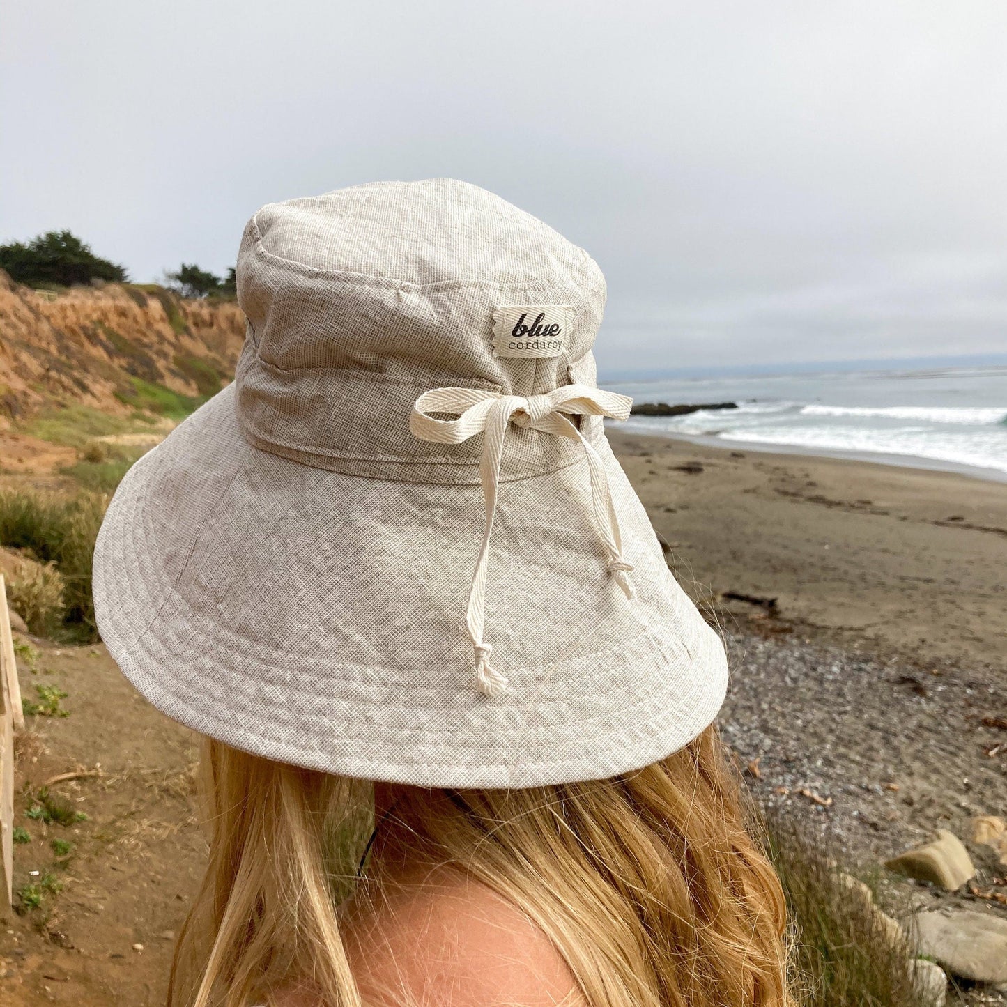 Wide Brim Sun Hat with Adjustable Tie, Linen Summer Hat for Women, Foldable Hat for Vacation, Beach Gift for Her, Beige Fabric Hat