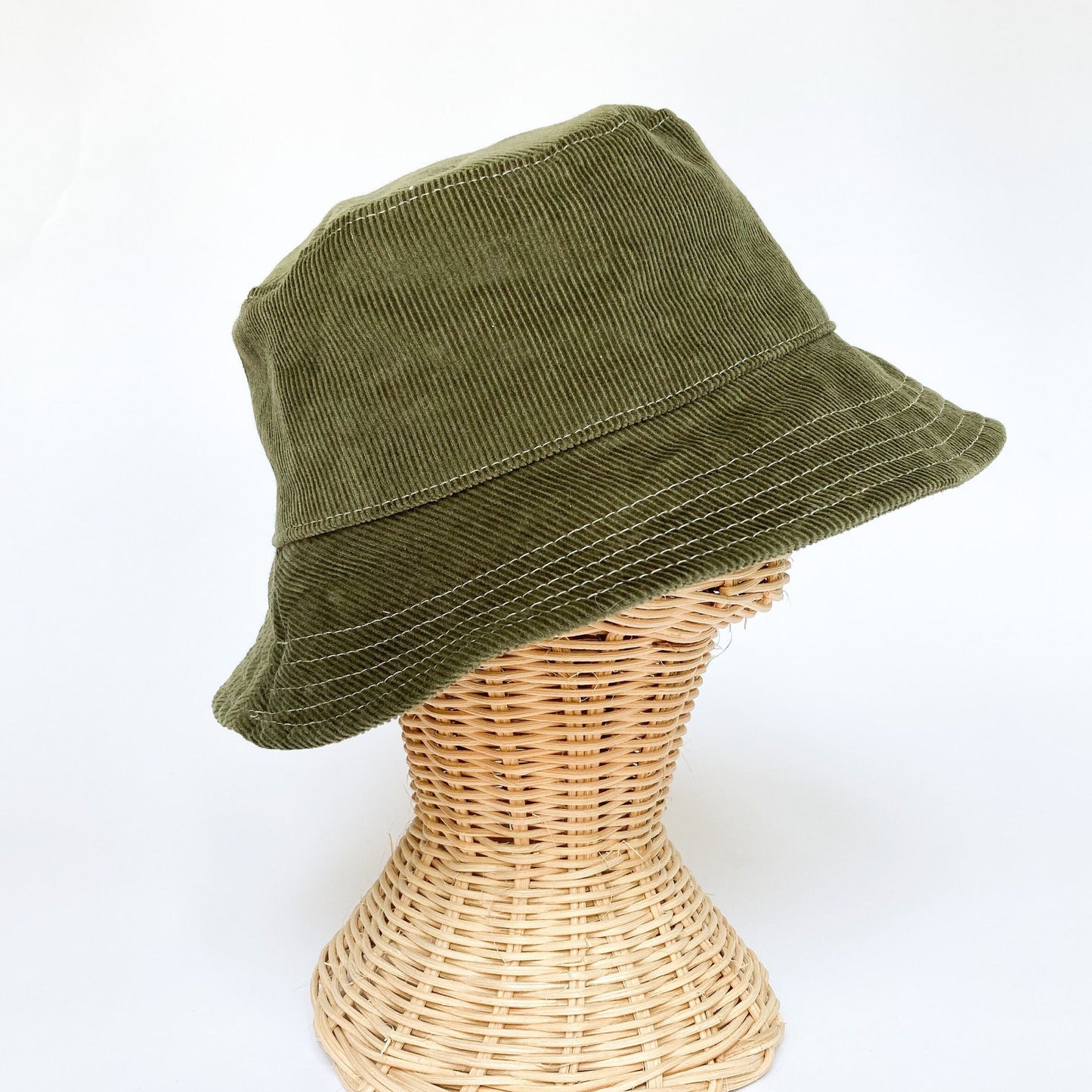 Bucket Sun Hat in Olive Green Corduroy for Women