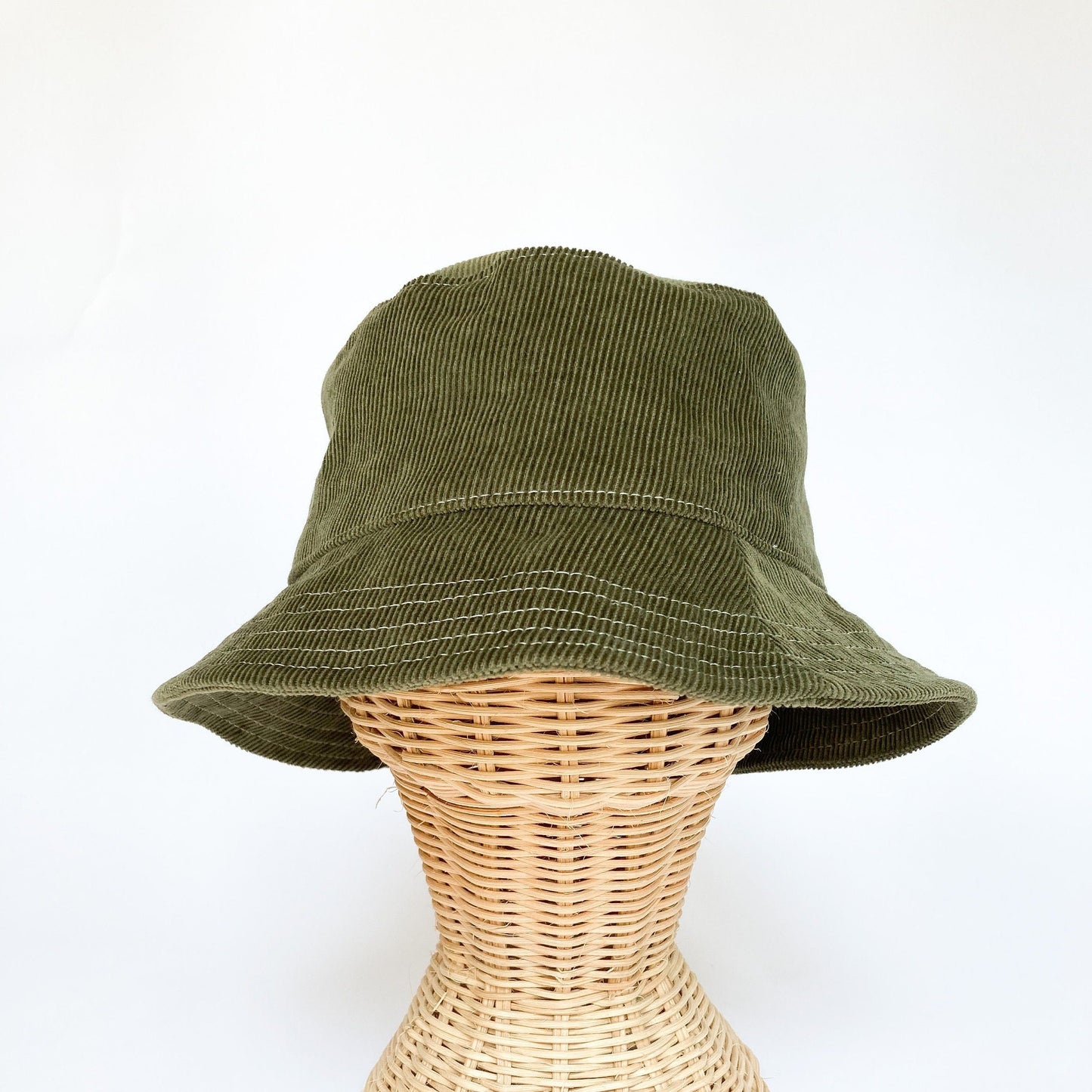 Bucket Sun Hat in Olive Green Corduroy for Women