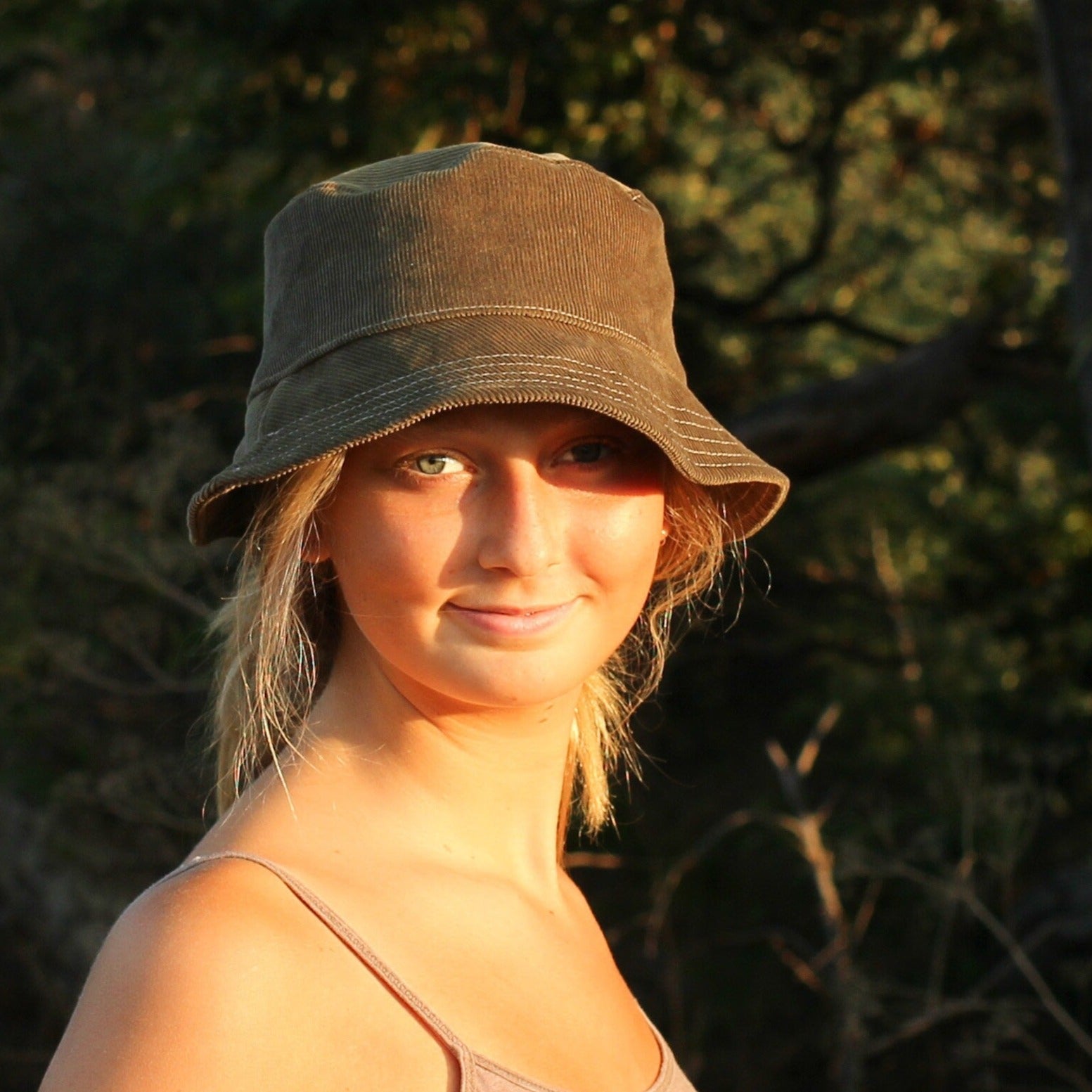 Bucket Sun Hat in Olive Green Corduroy for Women