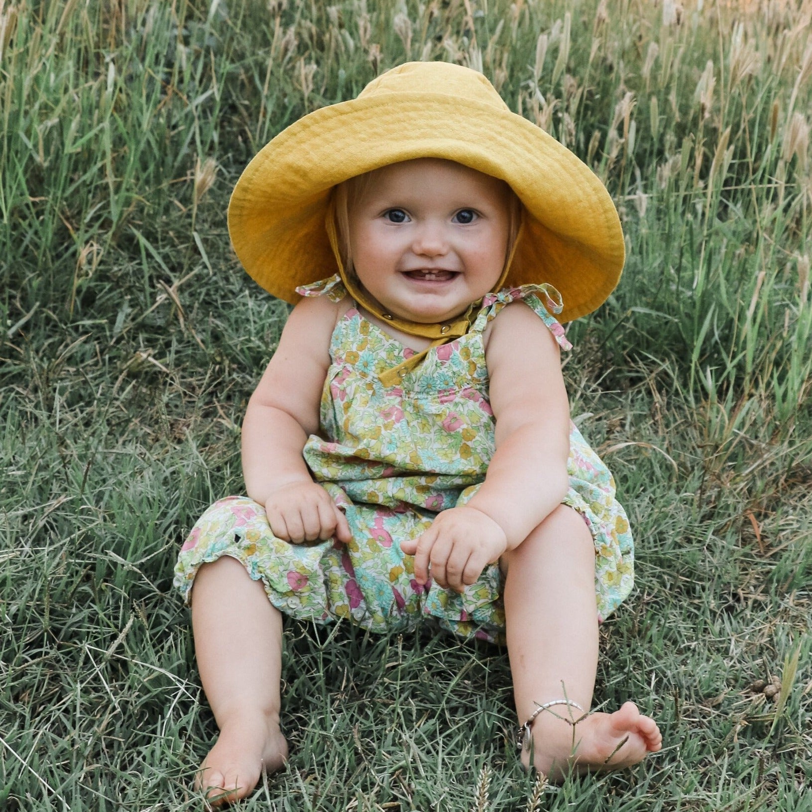 Baby Linen Wide Brim Sun Hat Yellow - Main Image