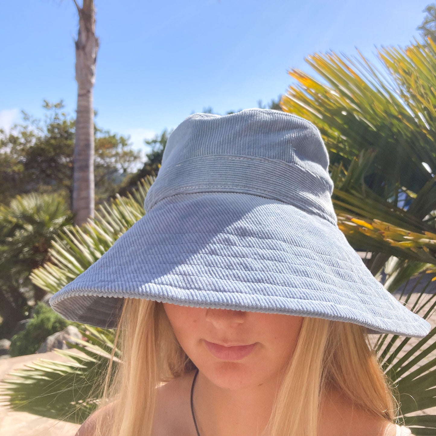 Blue Bucket Hat, Wide Brim Beach Hat for Women, Boho Summer Hat, Beach Style Hat, Sky Blue Hat, Fabric Beach Hat, Corduroy Hat, Boho Sun Hat