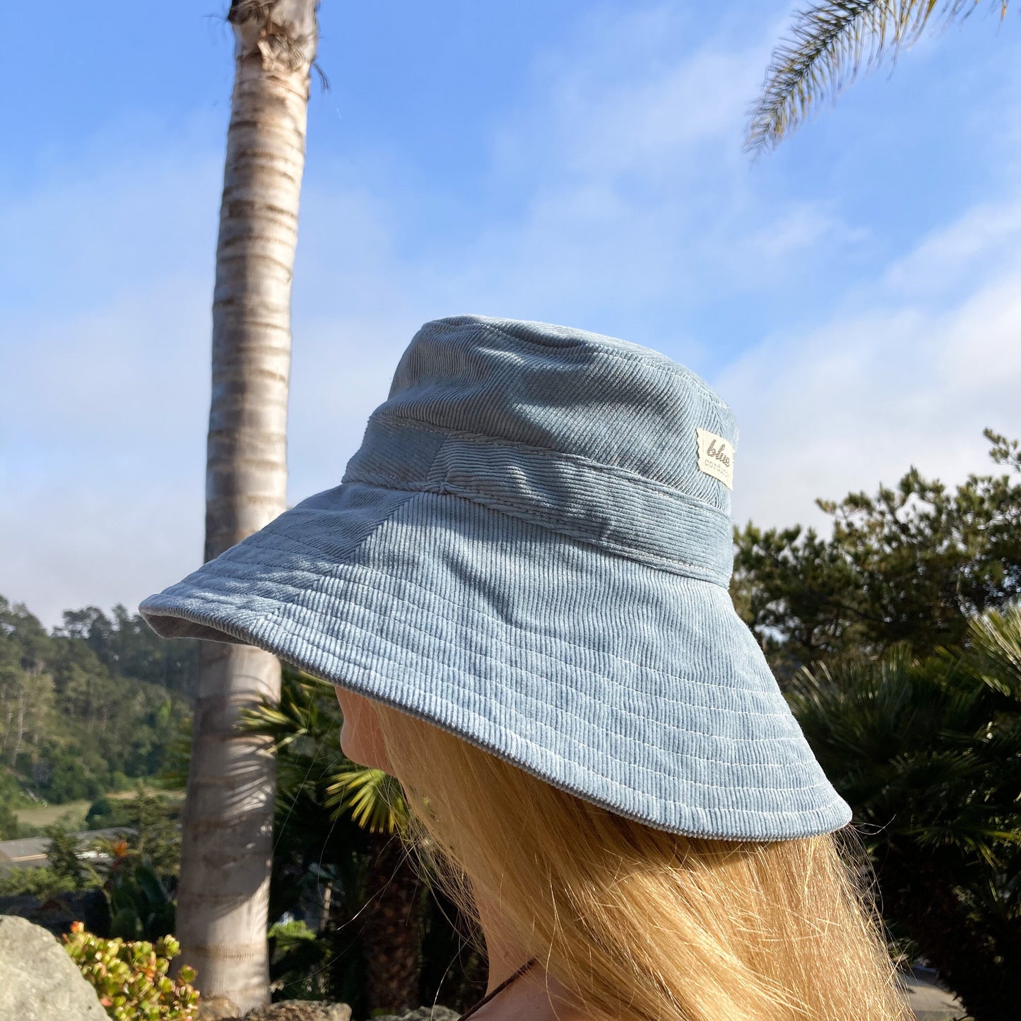 Blue Bucket Hat, Wide Brim Beach Hat for Women, Boho Summer Hat, Beach Style Hat, Sky Blue Hat, Fabric Beach Hat, Corduroy Hat, Boho Sun Hat
