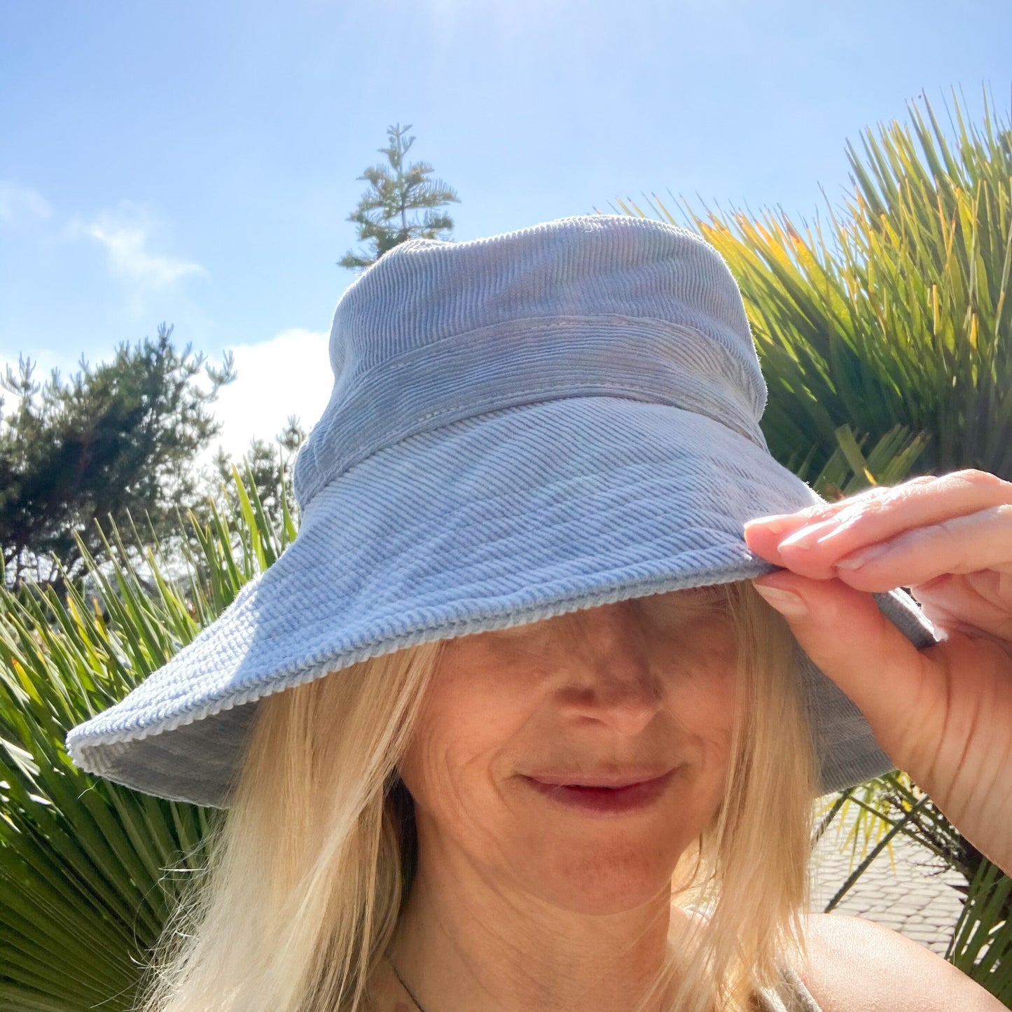 Blue Bucket Hat, Wide Brim Beach Hat for Women, Boho Summer Hat, Beach Style Hat, Sky Blue Hat, Fabric Beach Hat, Corduroy Hat, Boho Sun Hat