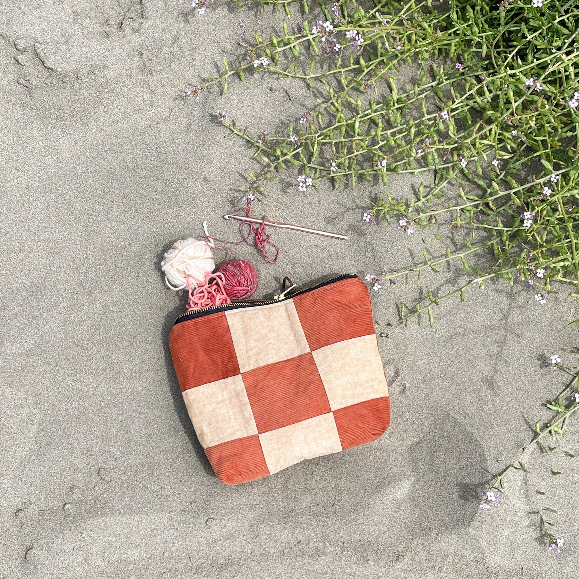 Checkered Bag, Patchwork Zipper Pouch, Corduroy Make up Bag, Back to School Pencil Holder, Fabric Toiletry Pouch, Fall Gifts for Her
