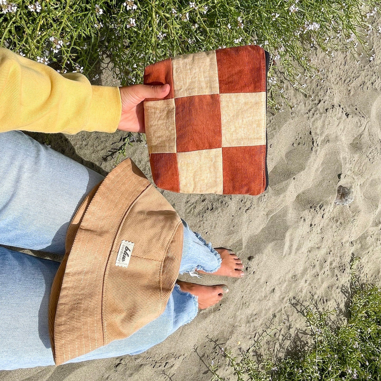 Checkered Bag, Patchwork Zipper Pouch, Corduroy Make up Bag, Back to School Pencil Holder, Fabric Toiletry Pouch, Fall Gifts for Her