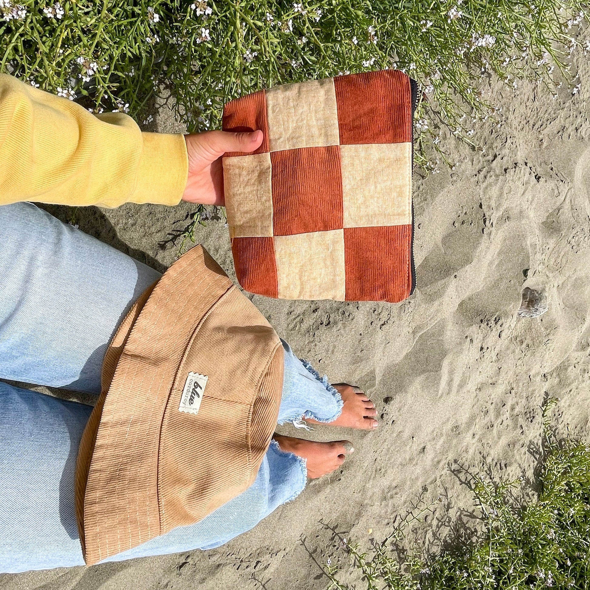 Checkered Bag, Patchwork Zipper Pouch, Corduroy Make up Bag, Back to School Pencil Holder, Fabric Toiletry Pouch, Fall Gifts for Her