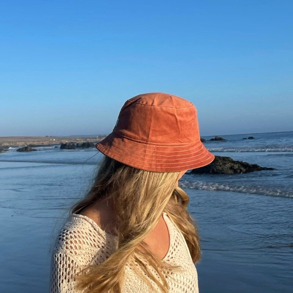 Cotton Bucket Hat, Corduroy Hat, Unisex Fall Accessory, 90's Bucket Hat, Cord Cap, Rust Hat, Fall Style, Neutral Gift for Teen