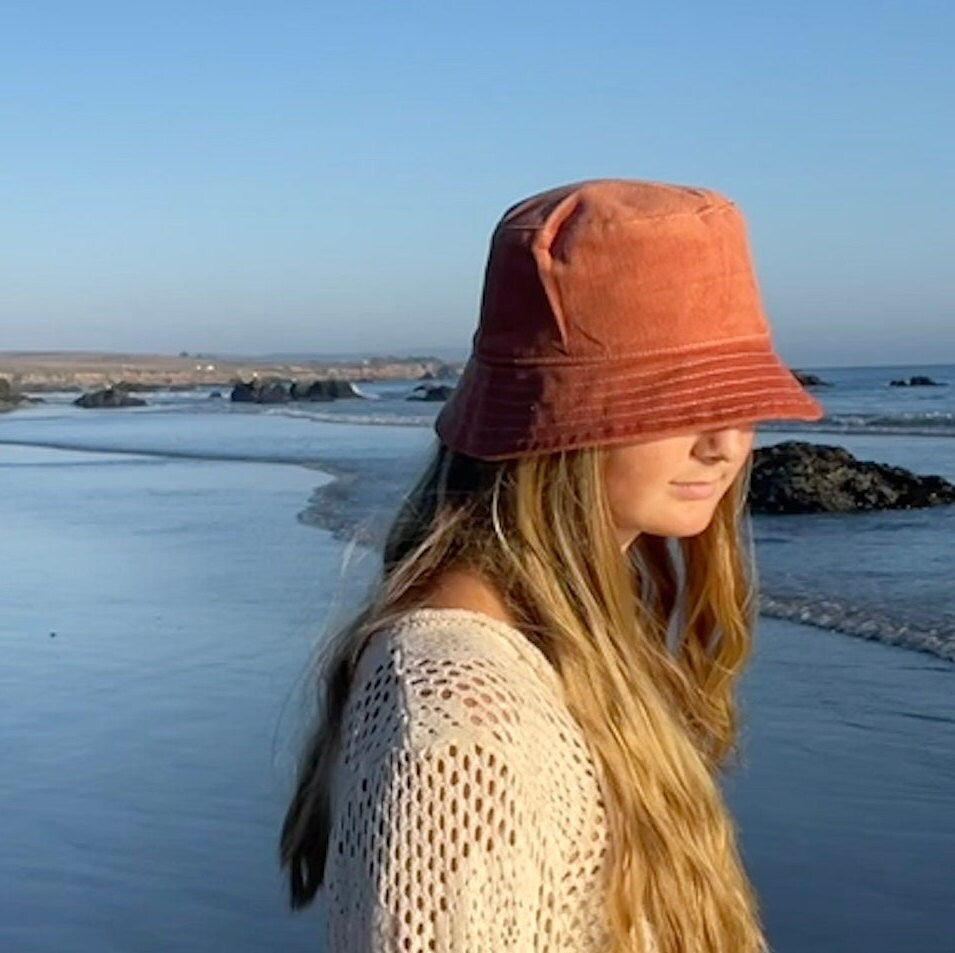 Cotton Bucket Hat, Corduroy Hat, Unisex Fall Accessory, 90's Bucket Hat, Cord Cap, Rust Hat, Fall Style, Neutral Gift for Teen