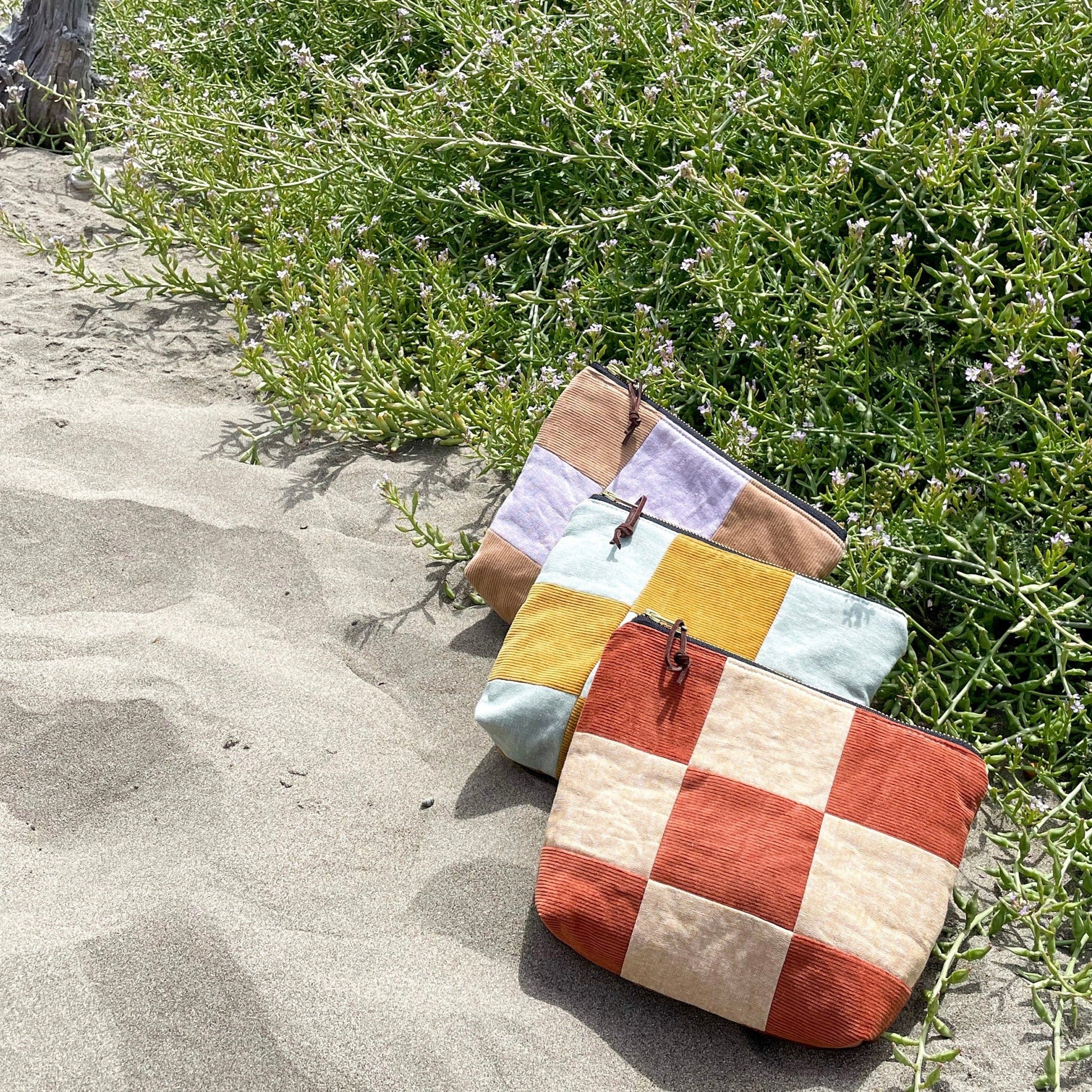 Checkered Bag, Patchwork Zipper Pouch, Corduroy Make up Bag, Back to School Pencil Holder, Fabric Toiletry Pouch, Fall Gifts for Her