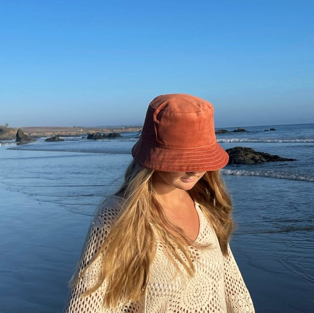 Cotton Bucket Hat, Corduroy Hat, Unisex Fall Accessory, 90's Bucket Hat, Cord Cap, Rust Hat, Fall Style, Neutral Gift for Teen