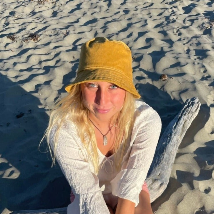 Corduroy Bucket Hat, Summer Hat Women, Brim Sun Hat, Gift for Teen Girl, Packable Hat, Beach Bucket Hat, Yellow Cap, Beach Accessory