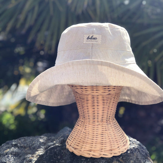 Beige Sun Hat, Linen Beach Hat, Womens Summer Accessory, Packable Sun Hat, Wide Brim Bucket Hat, Lightweight Hat,
