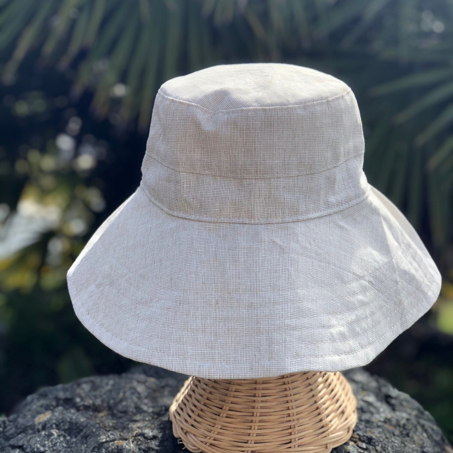 Beige Sun Hat, Linen Beach Hat, Womens Summer Accessory, Packable Sun Hat, Wide Brim Bucket Hat, Lightweight Hat,