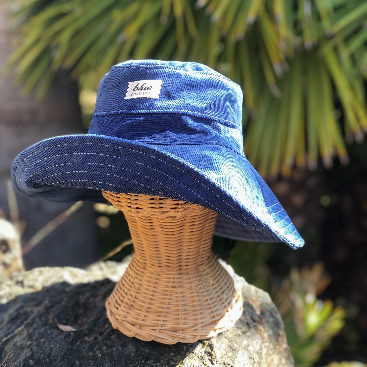 Wide Brim Beach Hat, Corduroy Bucket Hat, Blue Hat, Gift for Gardener, Winter Vacation Accessory, Foldable Sun Hat, Gift for Mom