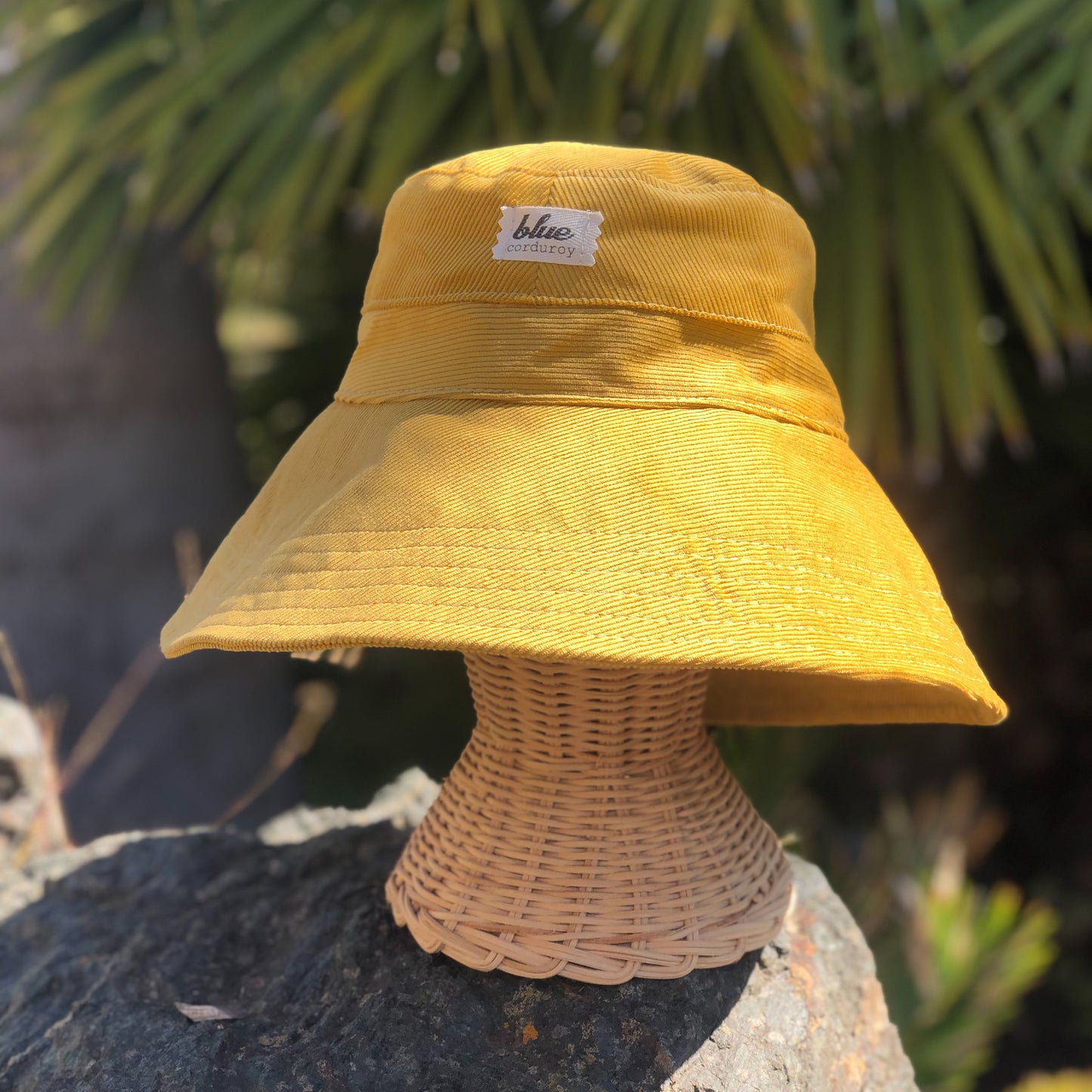 Yellow Wide Brim Bucket Hat, Corduroy Fabric Sun Hat, Boho Beach Hat, Packable Hat, Beach Style Gift for Her, Gardening Accessory