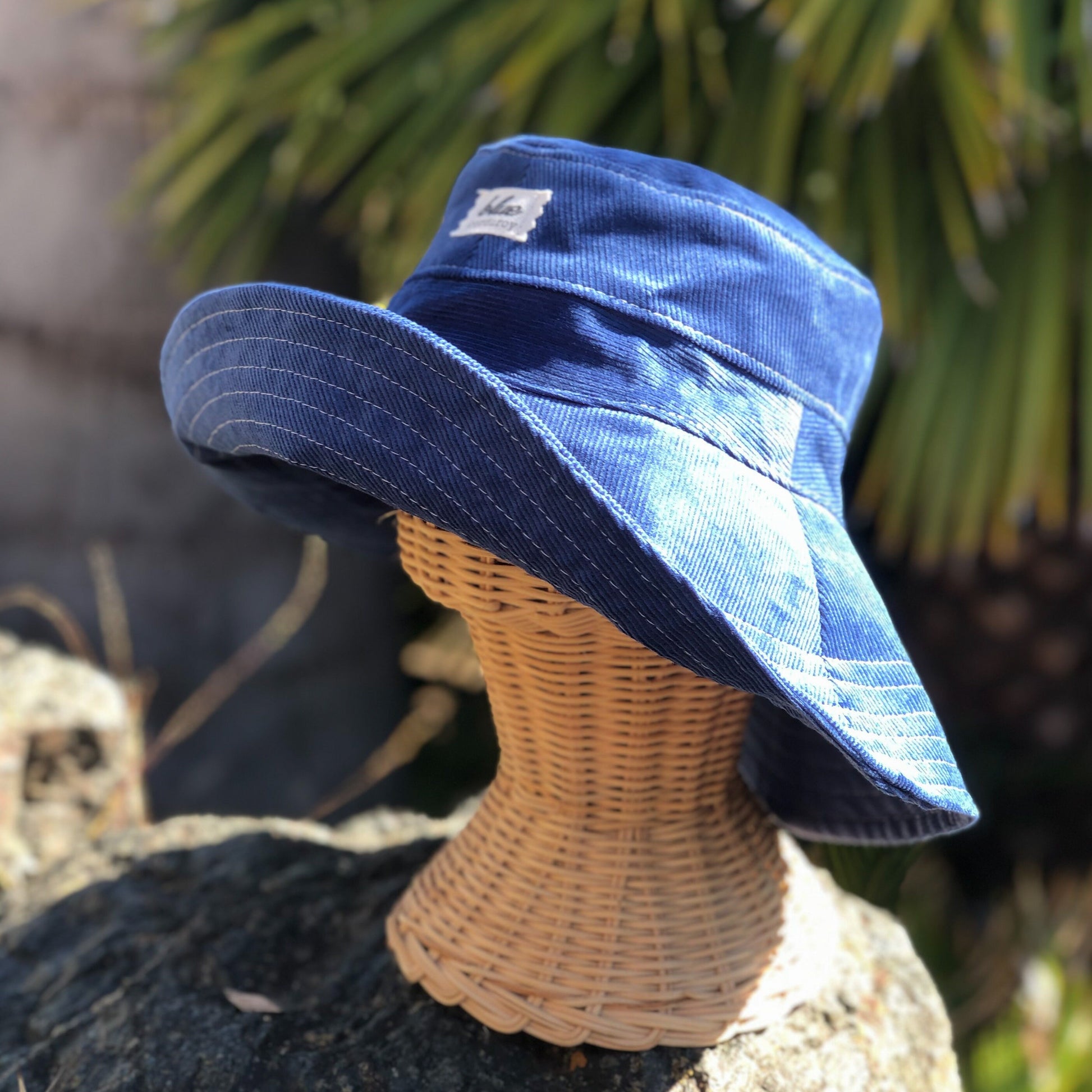 Wide Brim Beach Hat, Corduroy Bucket Hat, Blue Hat, Gift for Gardener, Winter Vacation Accessory, Foldable Sun Hat, Gift for Mom