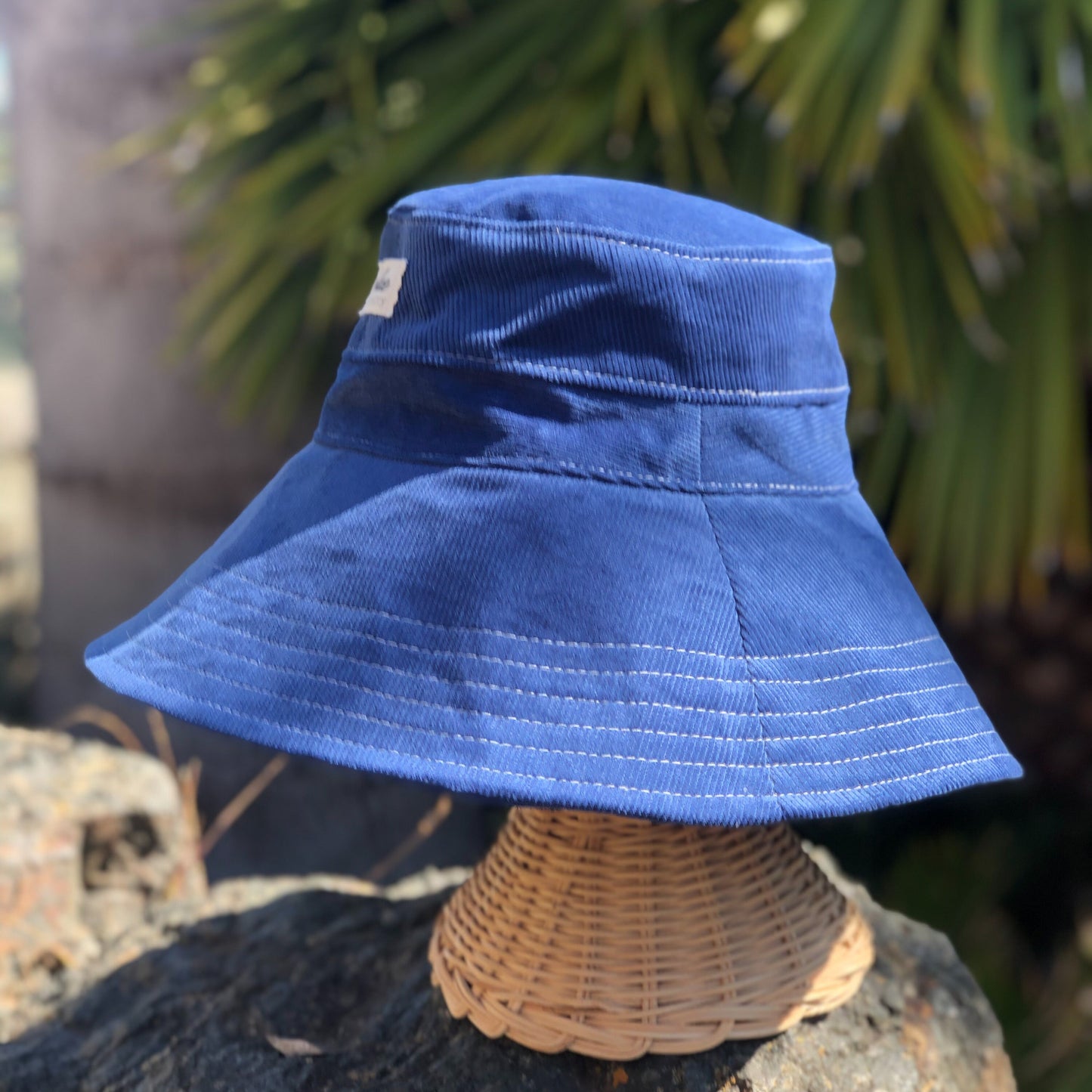 Wide Brim Beach Hat, Corduroy Bucket Hat, Blue Hat, Gift for Gardener, Winter Vacation Accessory, Foldable Sun Hat, Gift for Mom