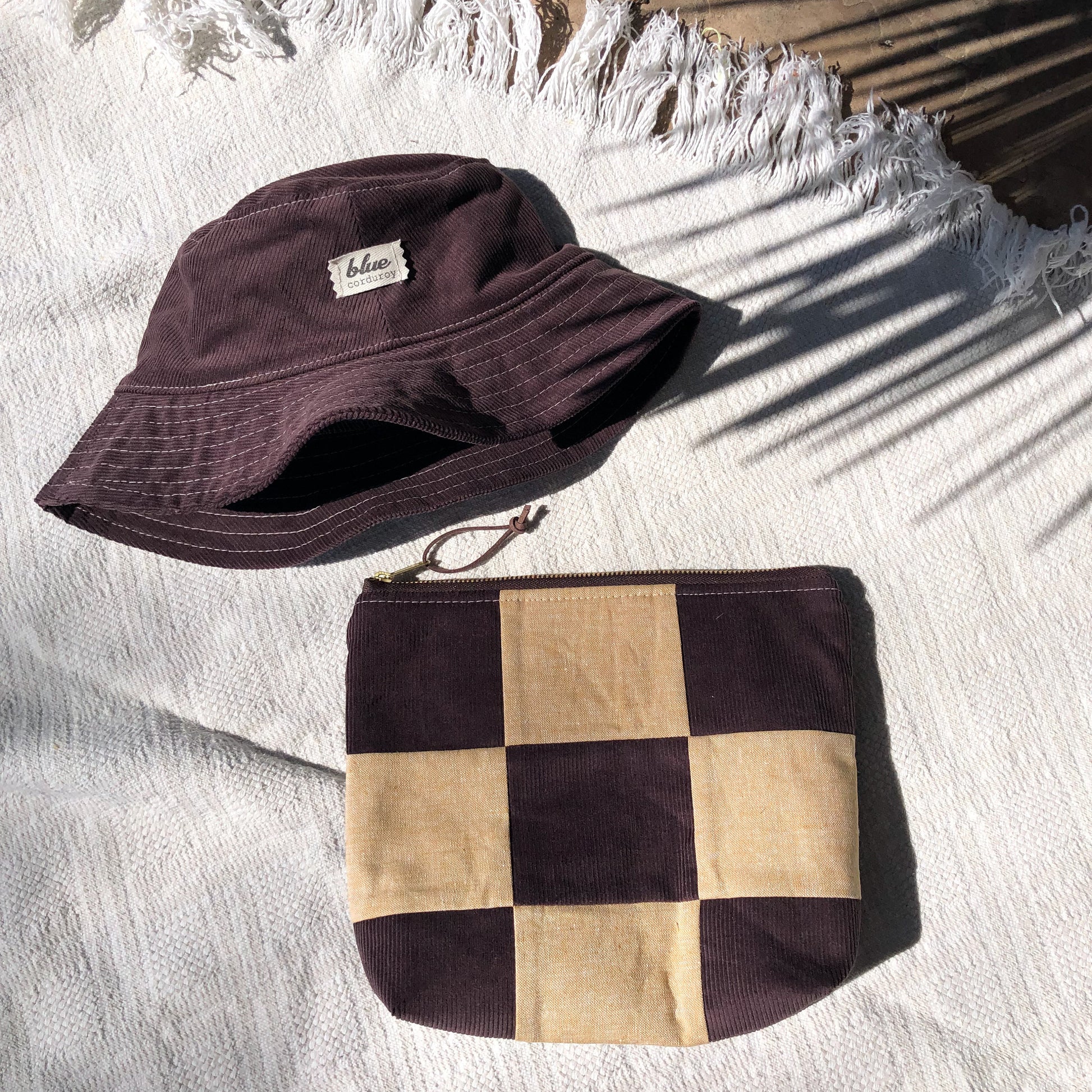 Checkered Bag, Patchwork Zipper Pouch, Corduroy Make up Bag, Back to School Pencil Holder, Fabric Toiletry Pouch, Organizer Gifts for Her