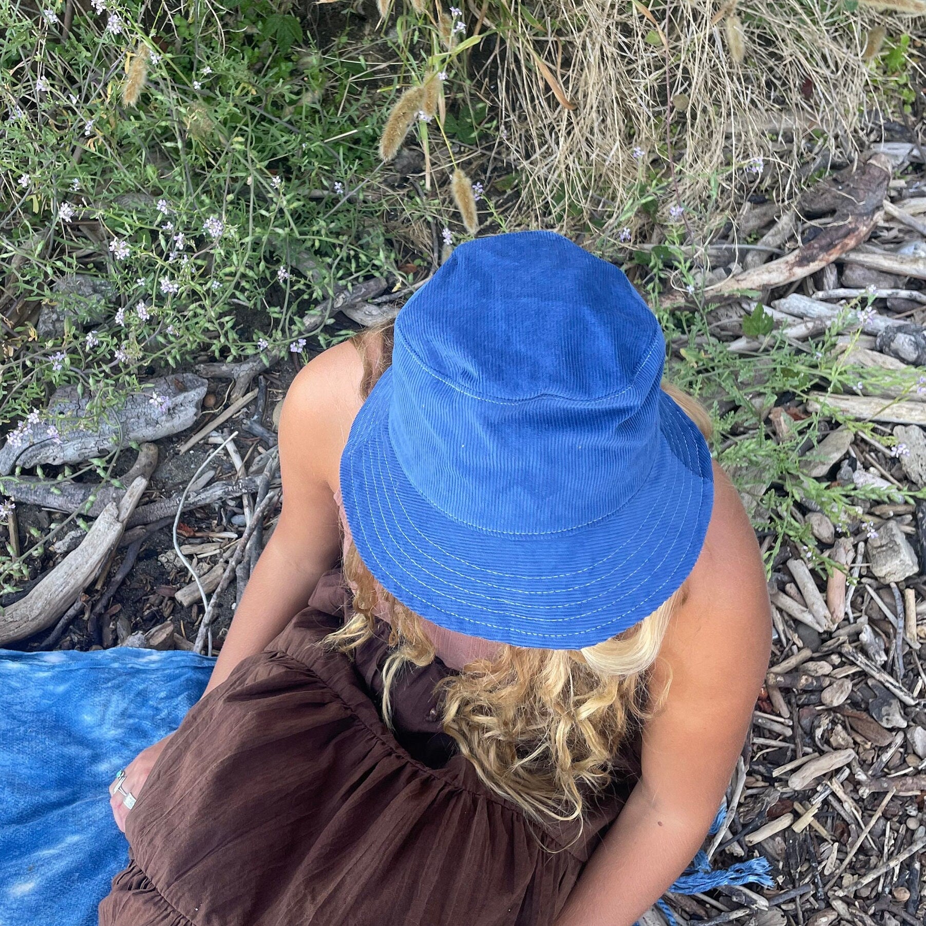 Blue Corduroy Bucket Hat, Winter Fall Sun Hat, Gender Neutral Accessory, Gift for Teen Girl, Gift for Nature Lover, Cotton Hat
