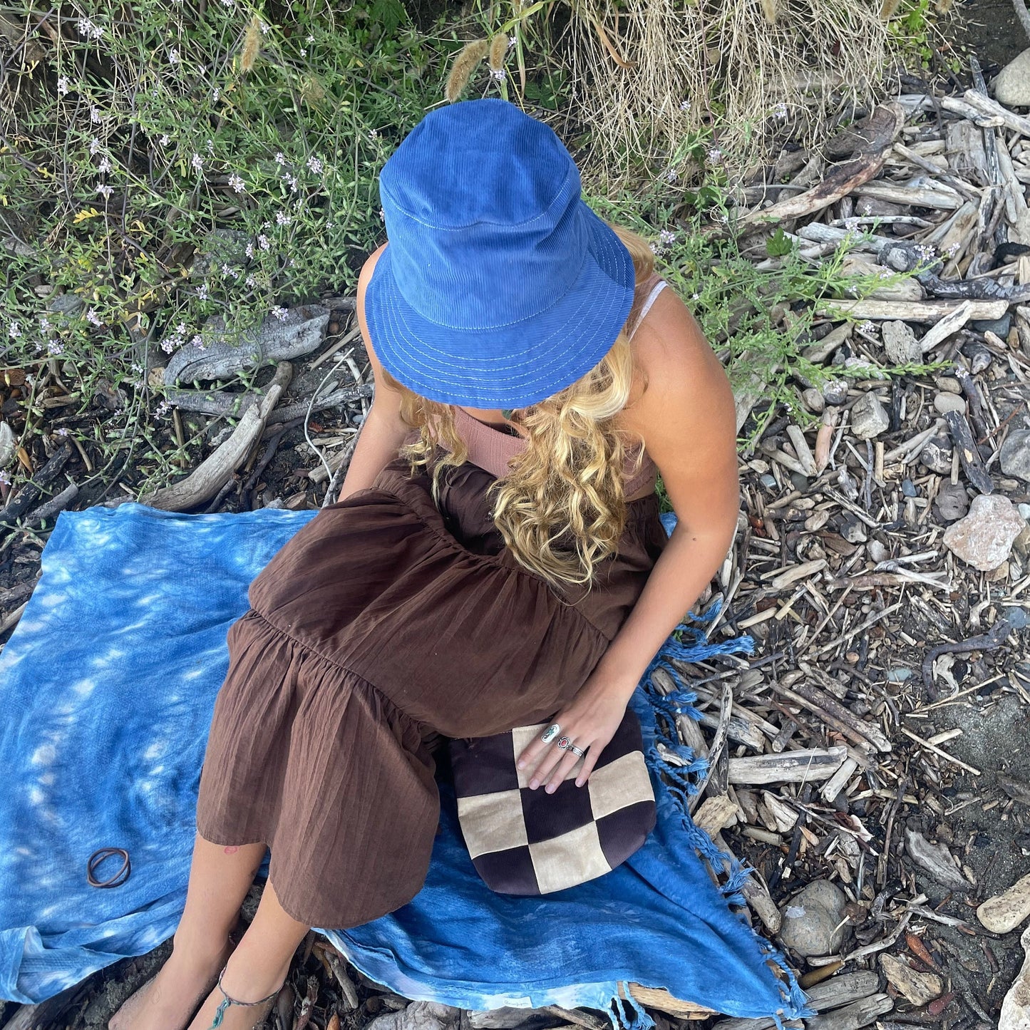 Blue Corduroy Bucket Hat, Winter Fall Sun Hat, Gender Neutral Accessory, Gift for Teen Girl, Gift for Nature Lover, Cotton Hat