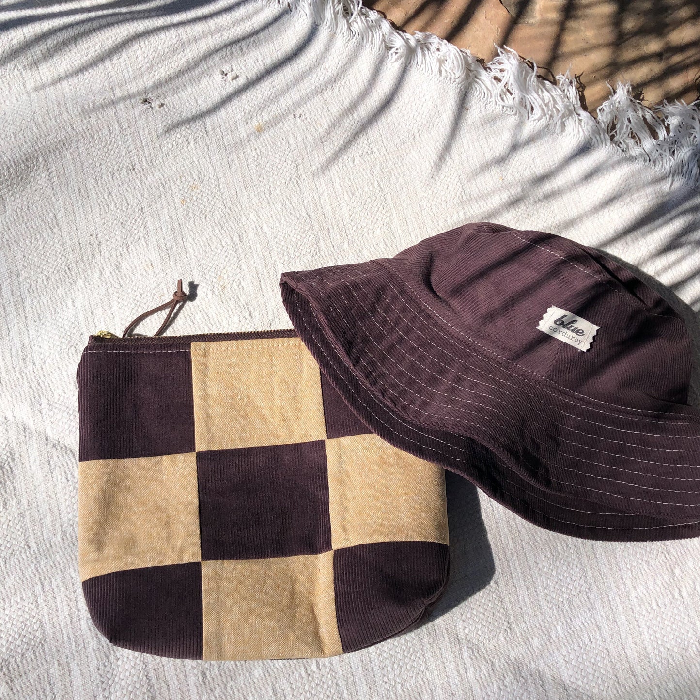 Checkered Bag, Patchwork Zipper Pouch, Corduroy Make up Bag, Back to School Pencil Holder, Fabric Toiletry Pouch, Organizer Gifts for Her