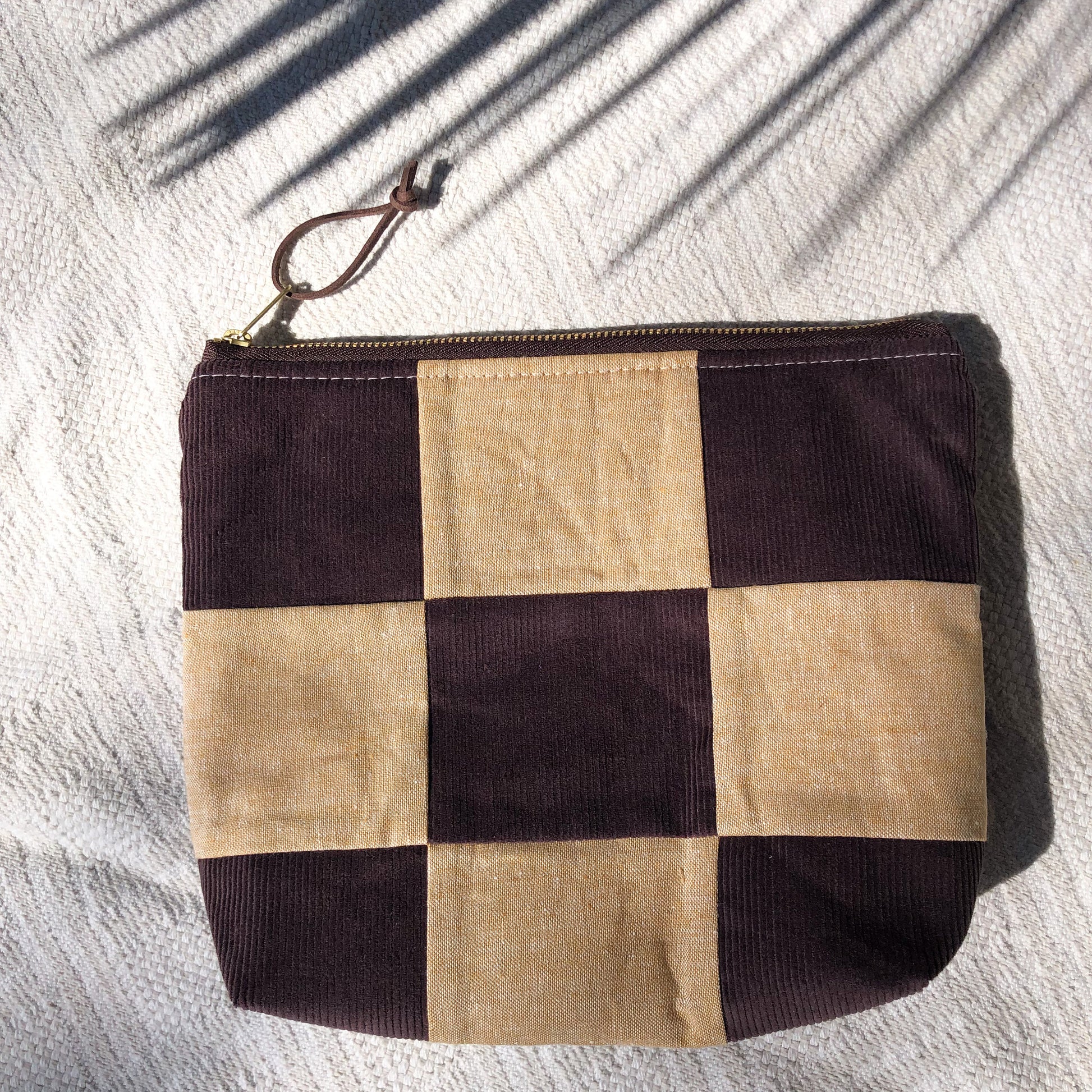 Checkered Bag, Patchwork Zipper Pouch, Corduroy Make up Bag, Back to School Pencil Holder, Fabric Toiletry Pouch, Organizer Gifts for Her