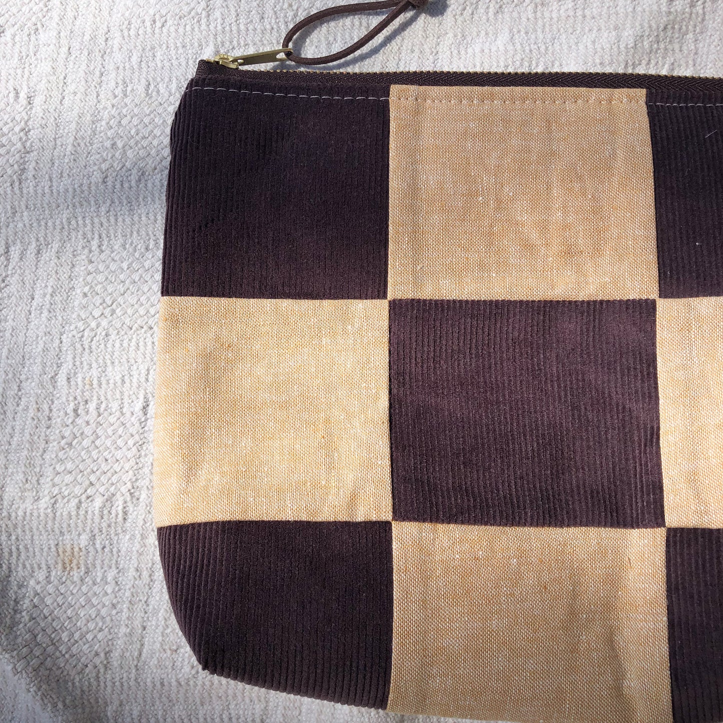 Checkered Bag, Patchwork Zipper Pouch, Corduroy Make up Bag, Back to School Pencil Holder, Fabric Toiletry Pouch, Organizer Gifts for Her