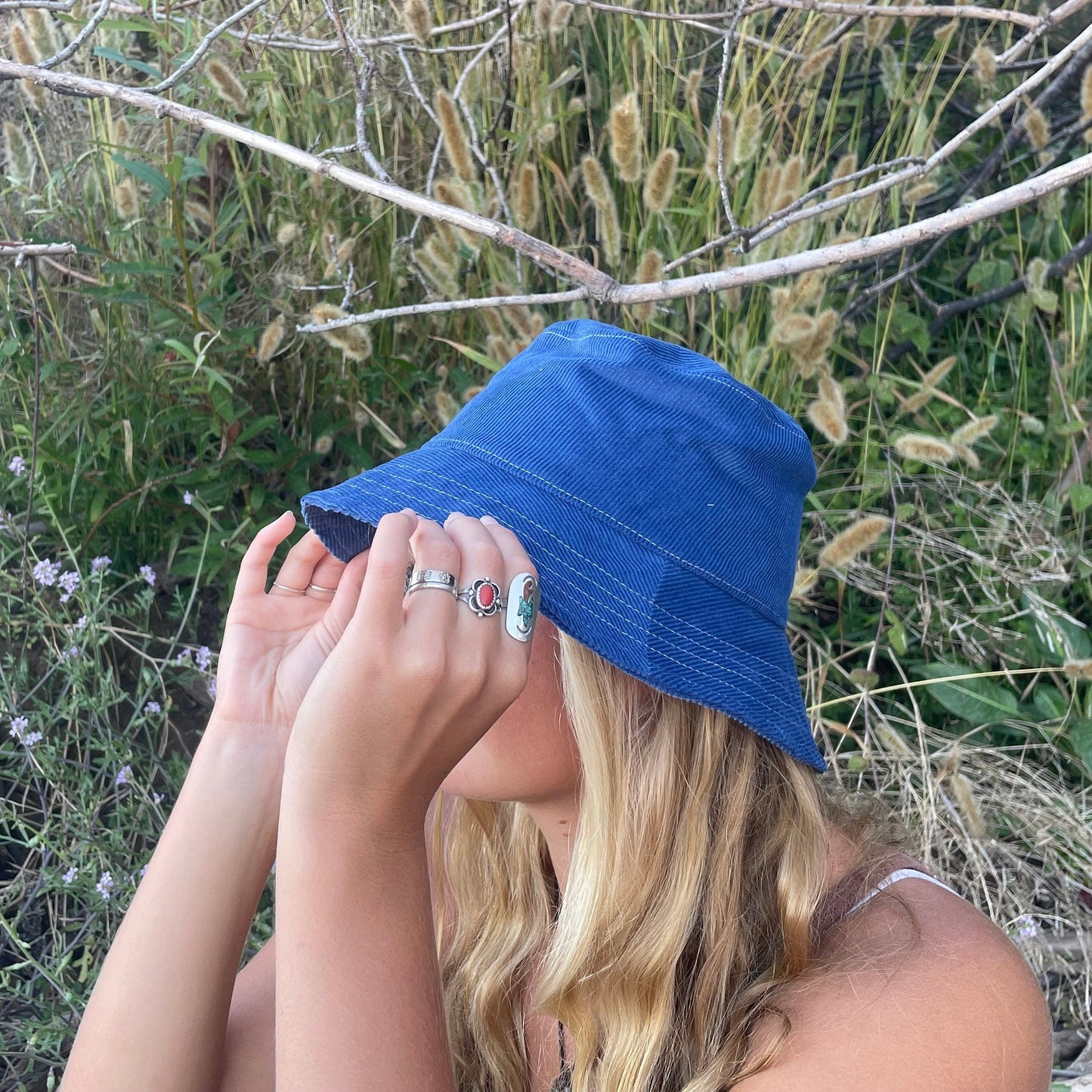Blue Corduroy Bucket Hat, Winter Fall Sun Hat, Gender Neutral Accessory, Gift for Teen Girl, Gift for Nature Lover, Cotton Hat