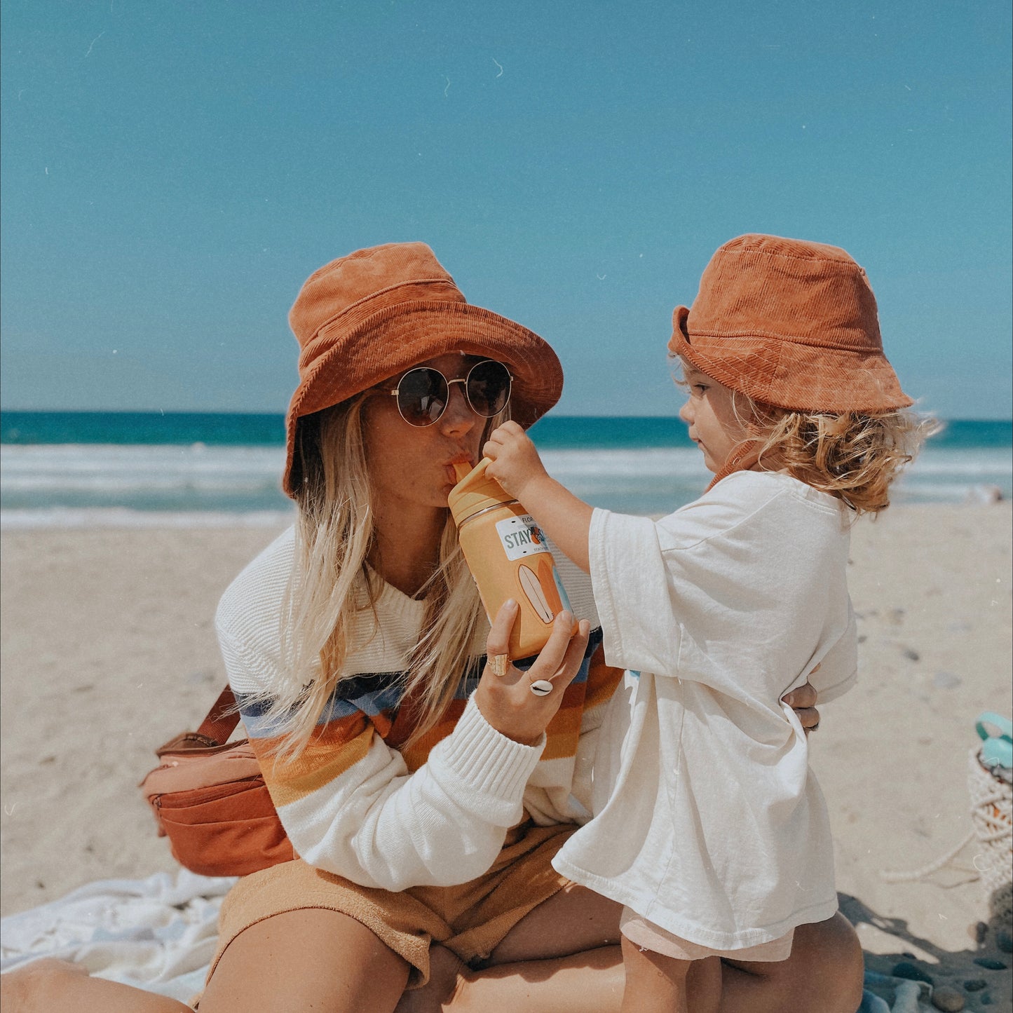 Matching Mommy Wide Brim and Baby Bucket Hat Set - Rust Corduroy