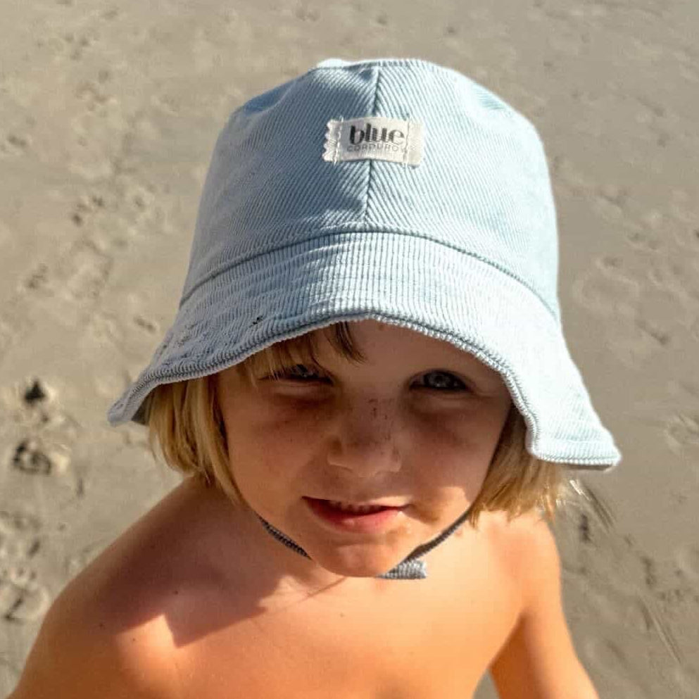 Matching Mommy Wide Brim and Baby Bucket Hat Set - Sky Blue Corduroy